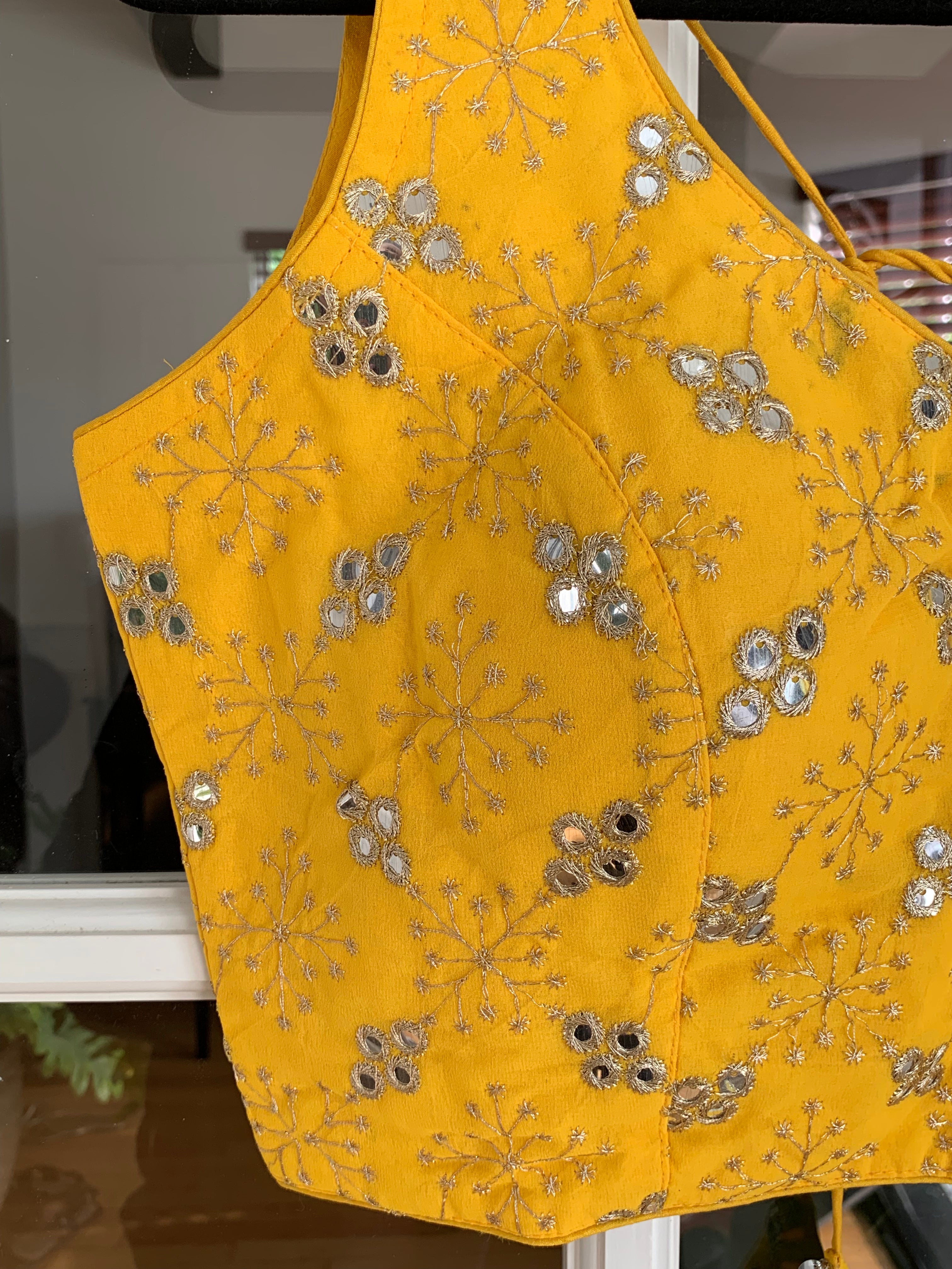 Gold Embroidered Blouse with Faux Mirror Work