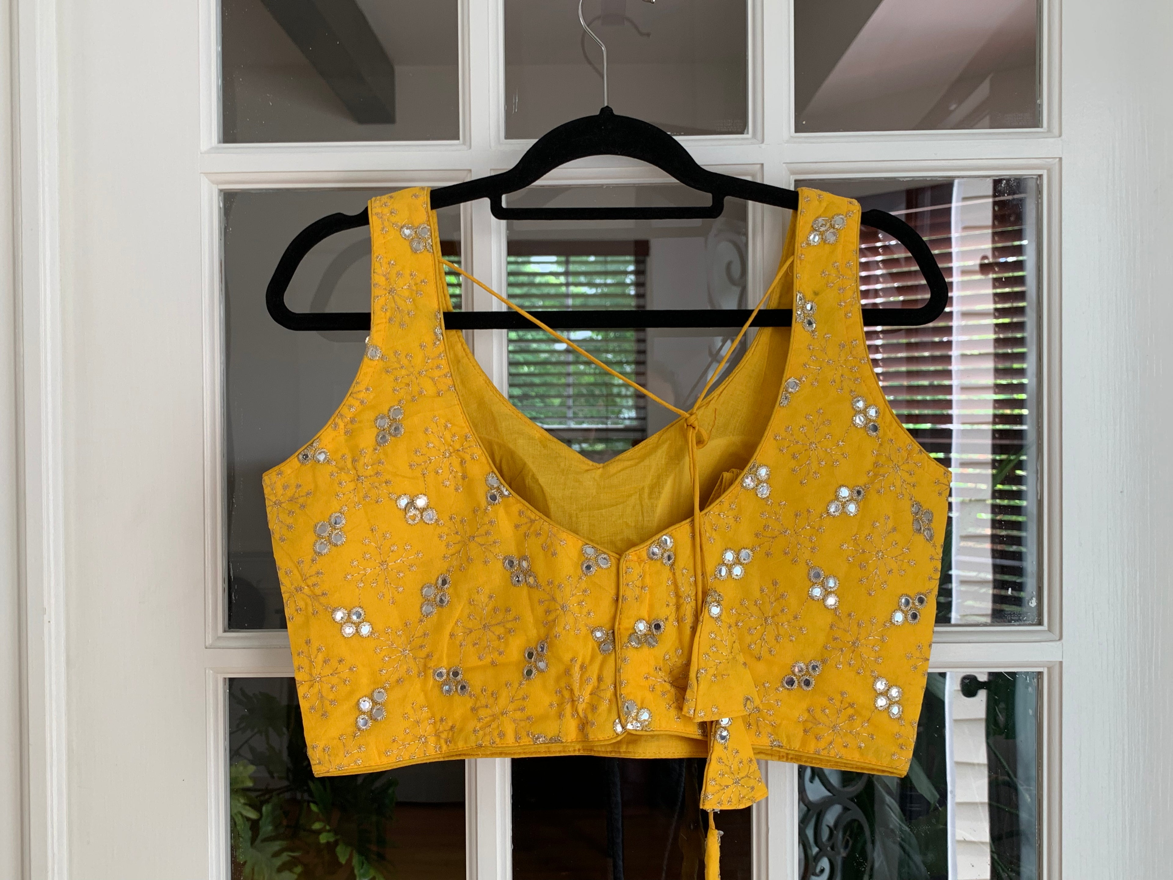 Gold Embroidered Blouse with Faux Mirror Work