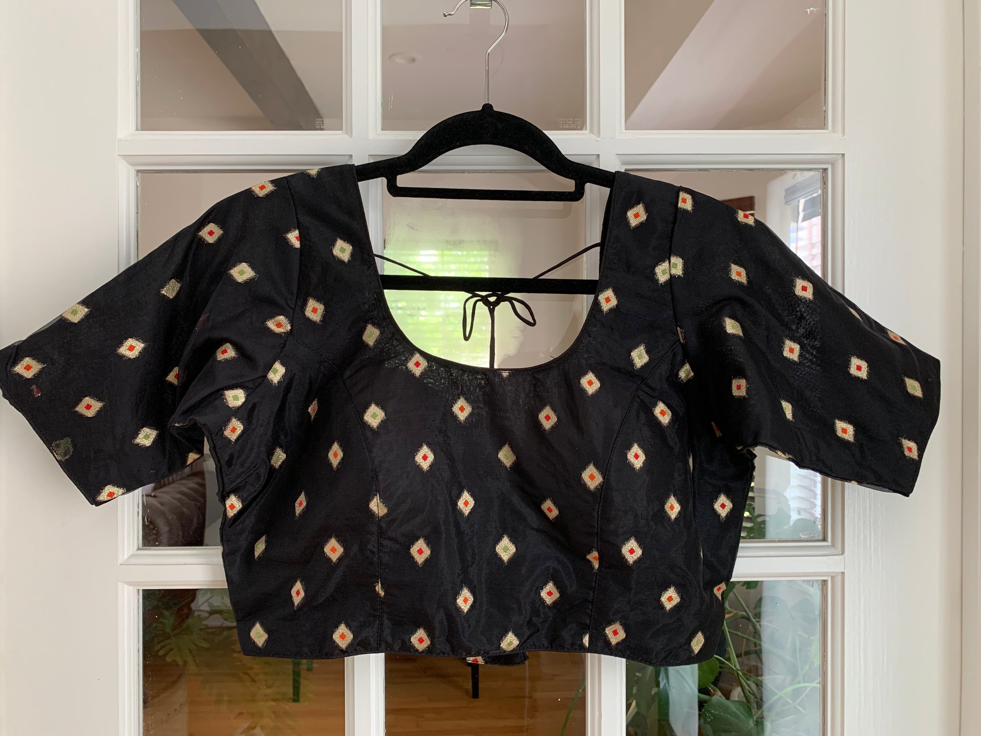 Elbow Length Blouse with Diamond Motifs