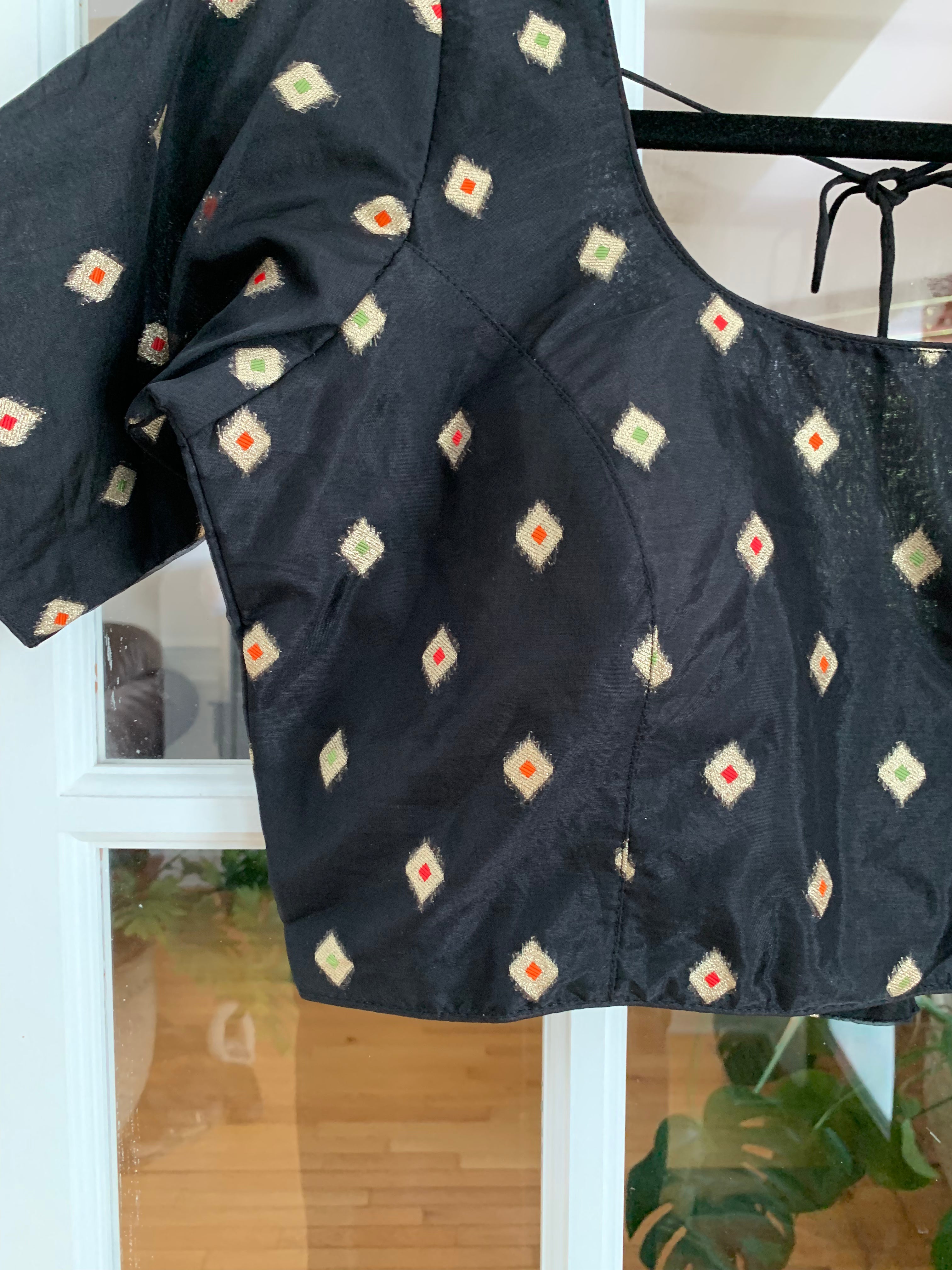 Elbow Length Blouse with Diamond Motifs