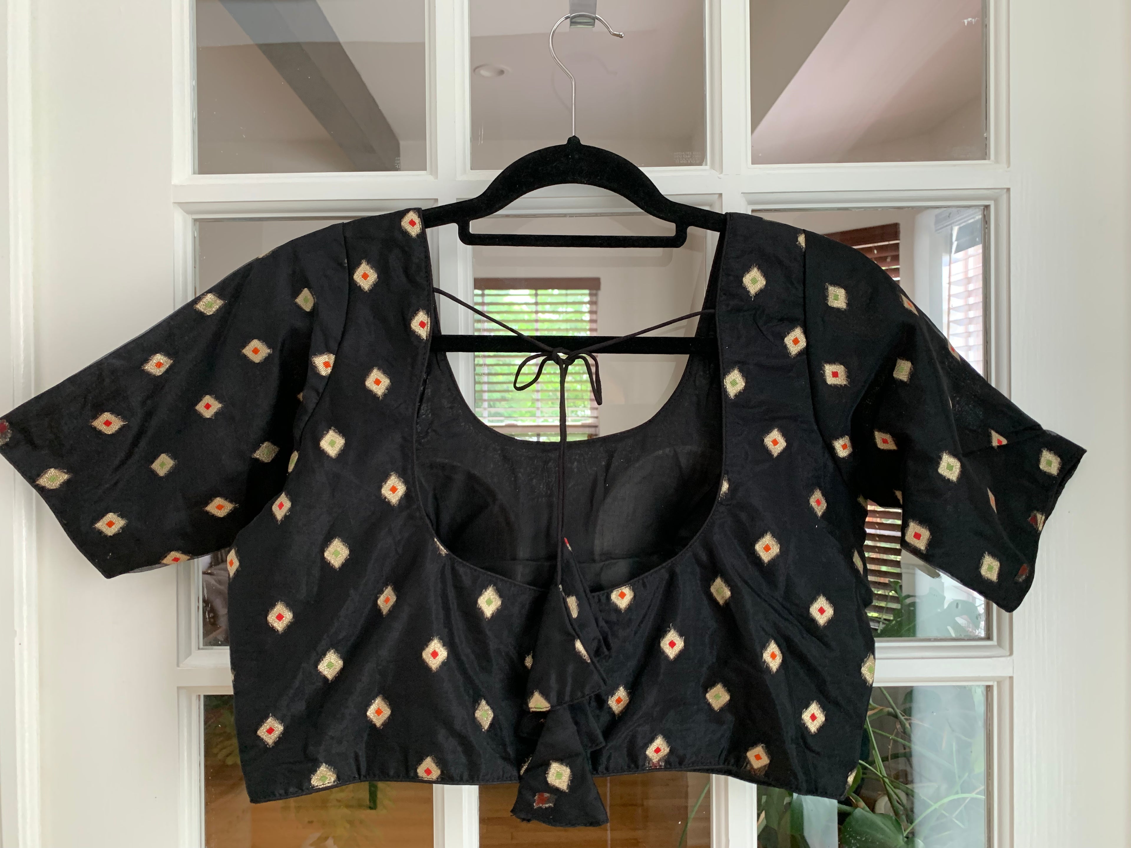 Elbow Length Blouse with Diamond Motifs