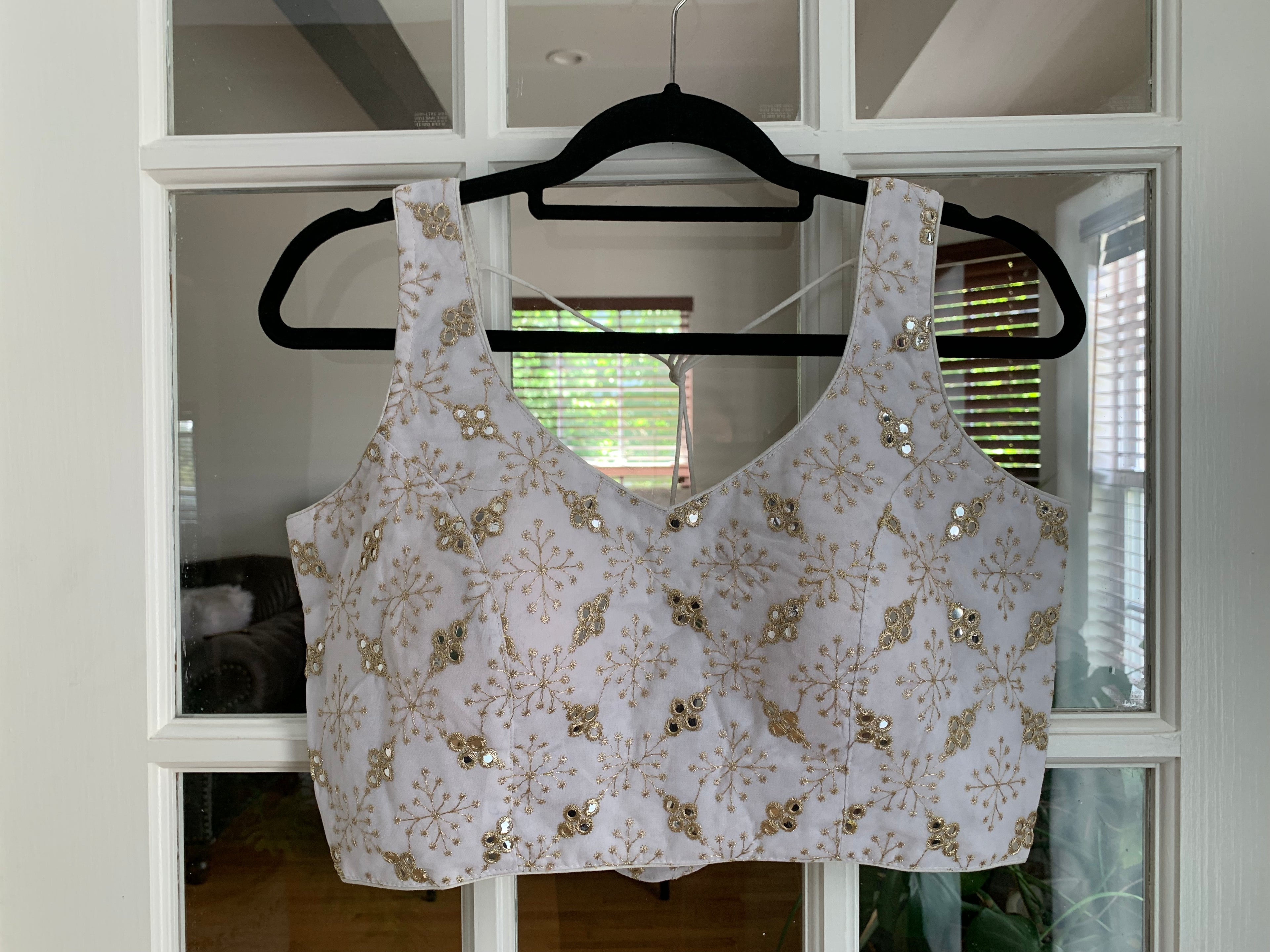 Gold Embroidered Blouse with Faux Mirror Work