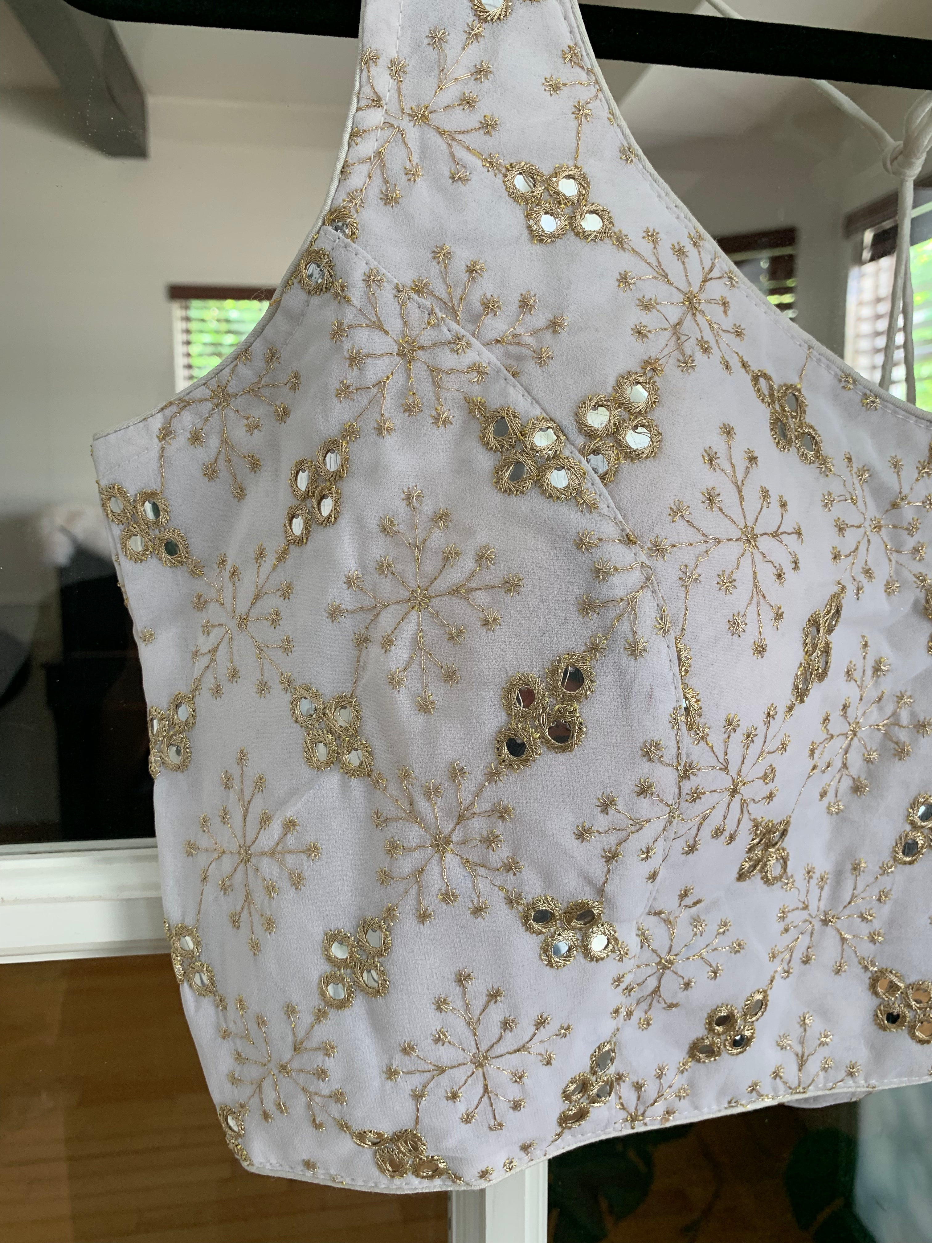 Gold Embroidered Blouse with Faux Mirror Work