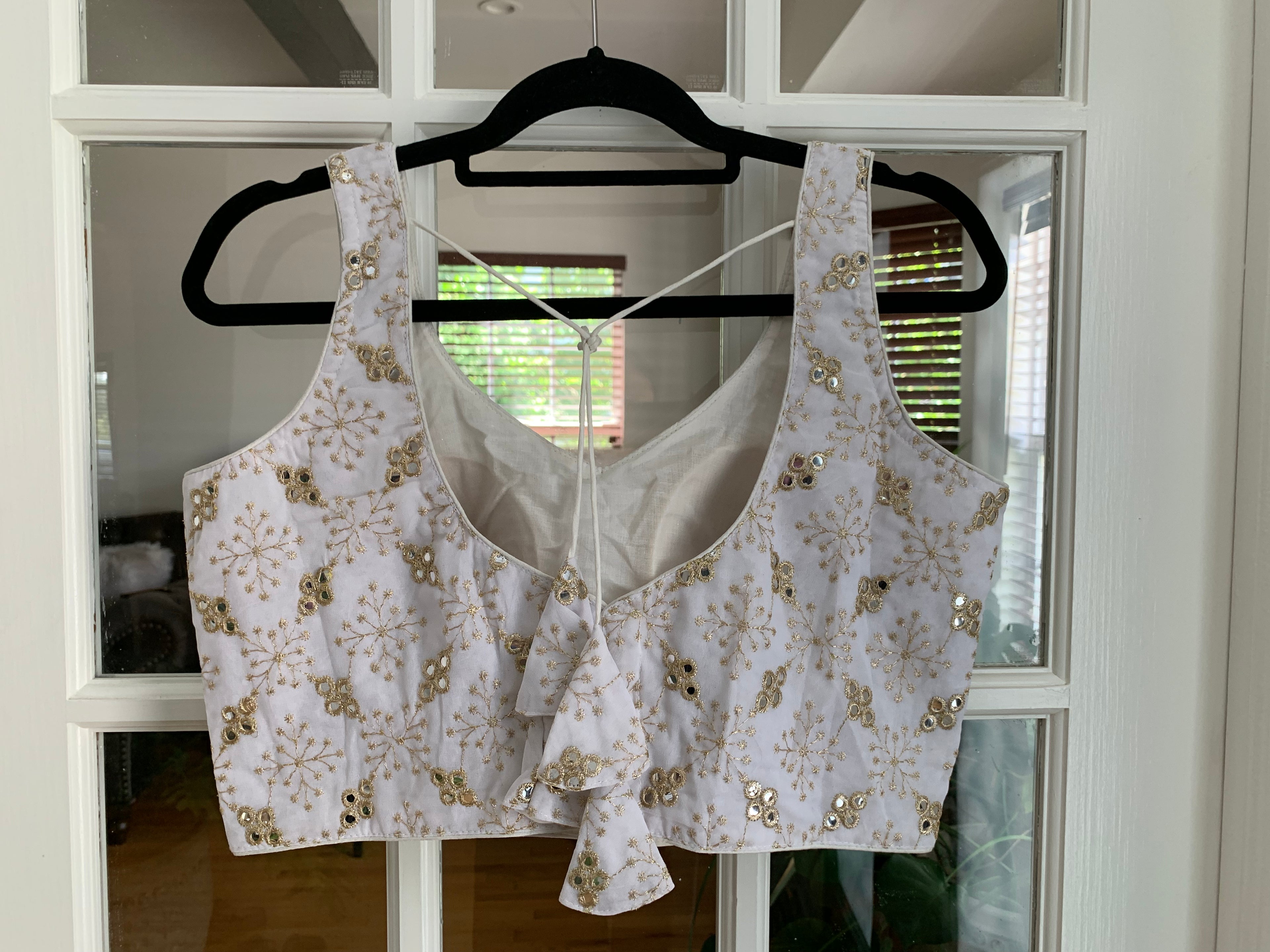 Gold Embroidered Blouse with Faux Mirror Work