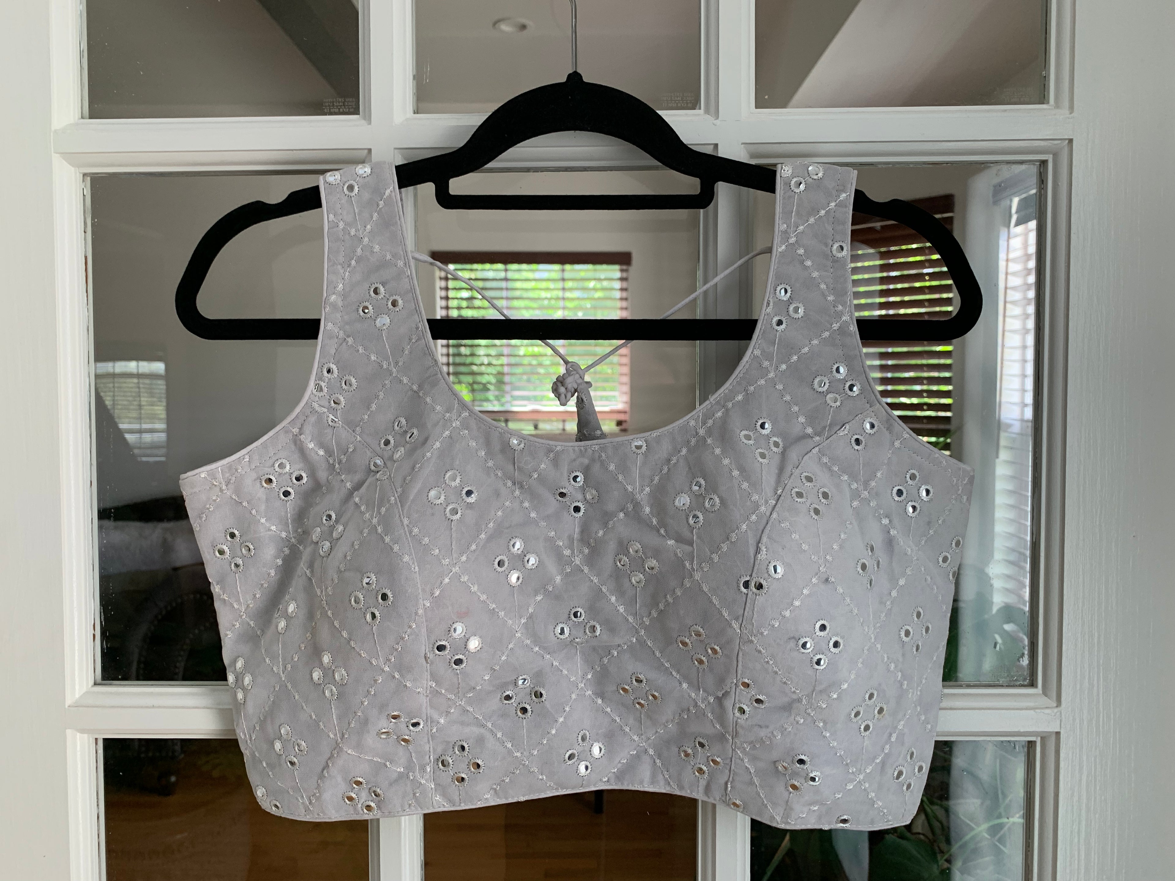 Checkered Blouse with Faux Mirror Work