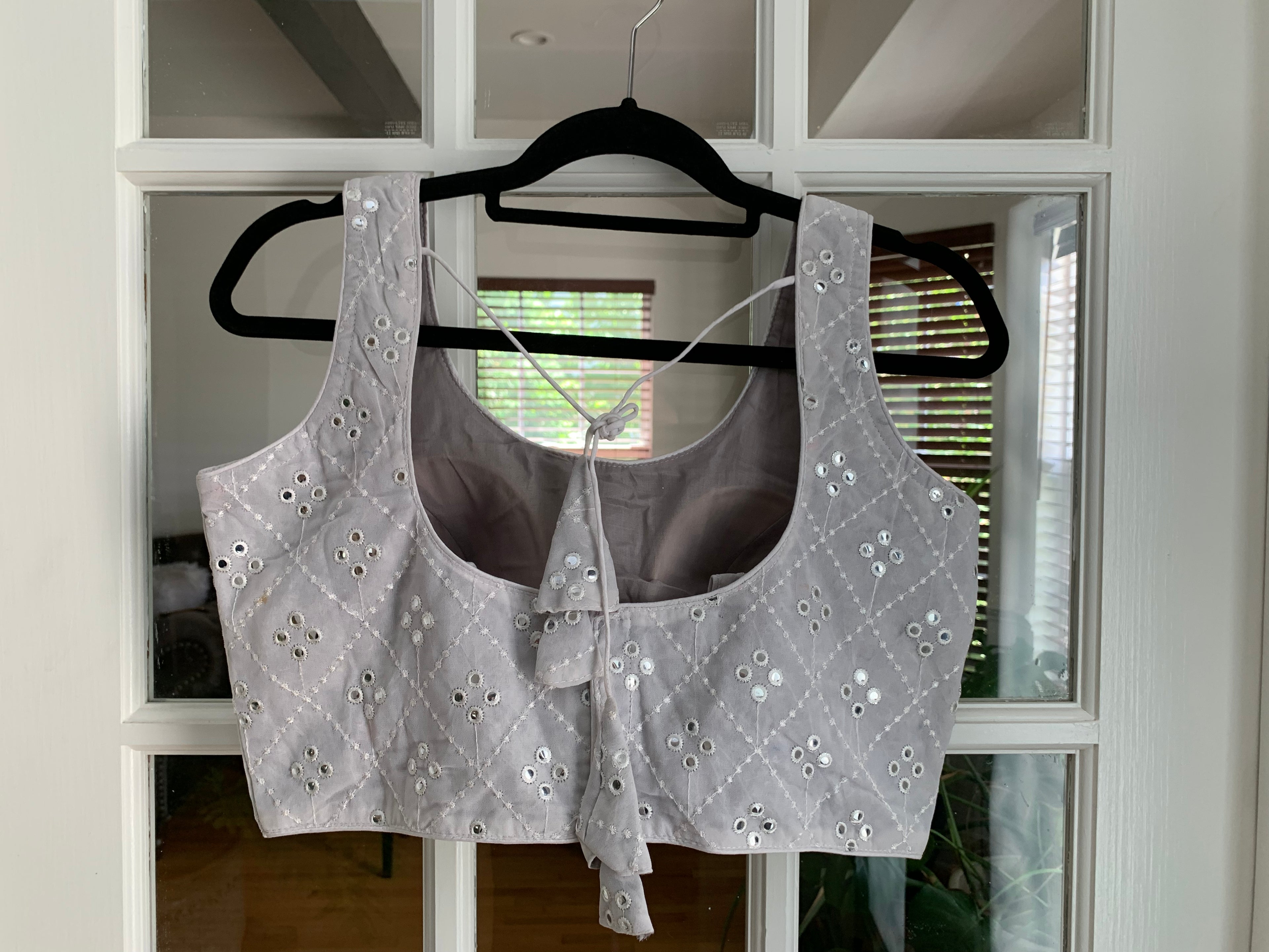 Checkered Blouse with Faux Mirror Work