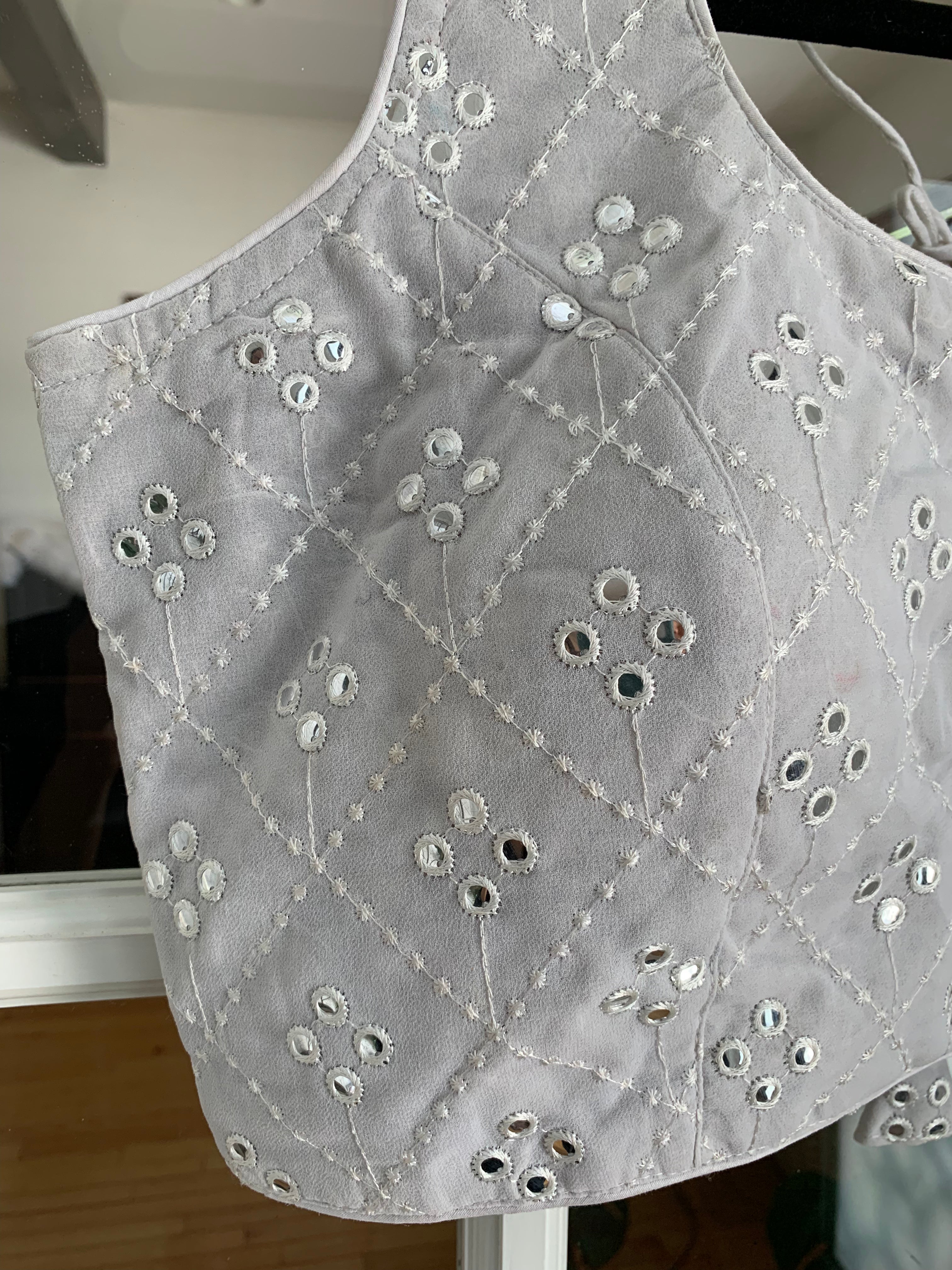 Checkered Blouse with Faux Mirror Work