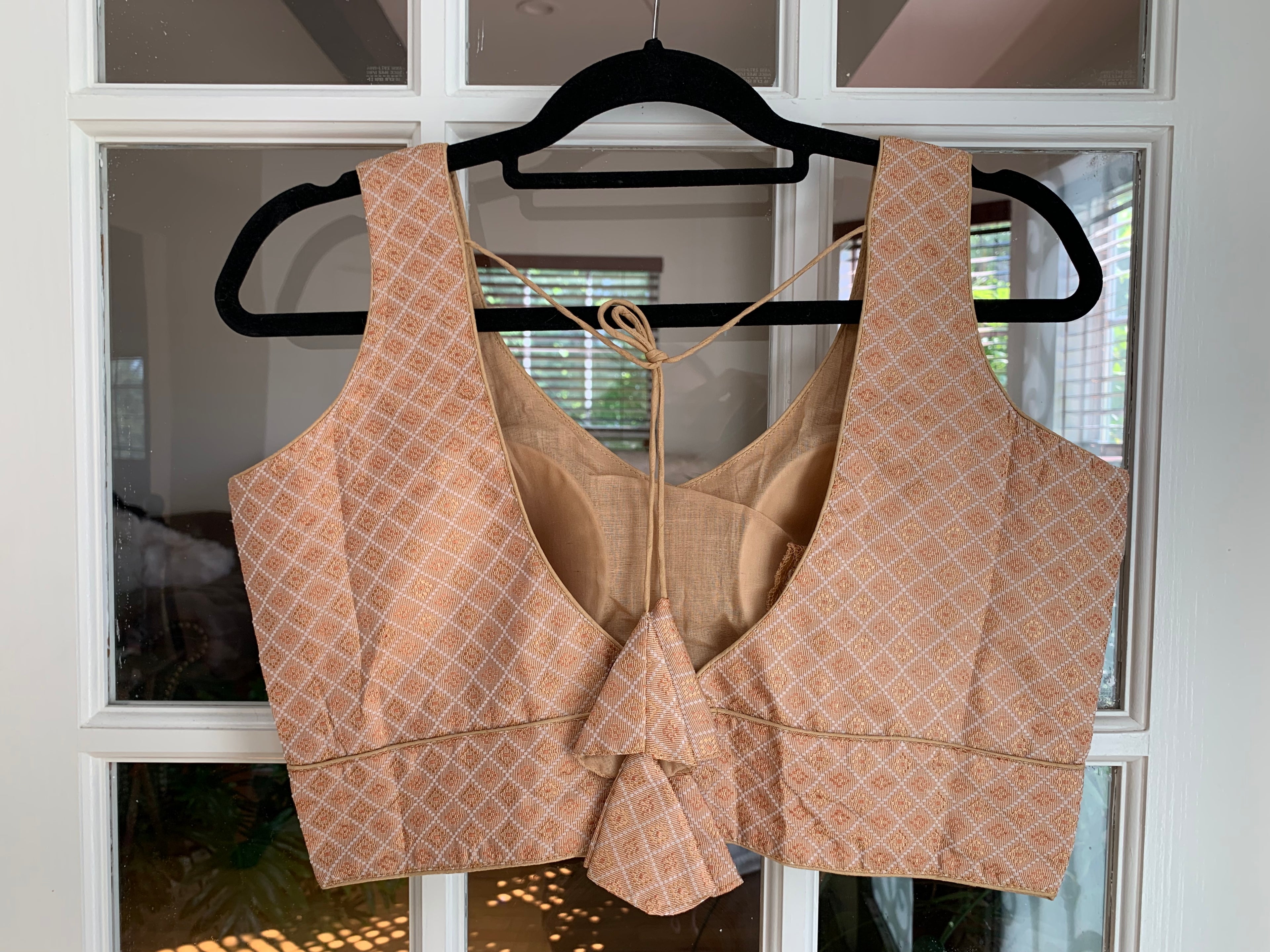 Checkered Banarasi Muted Gold Blouse