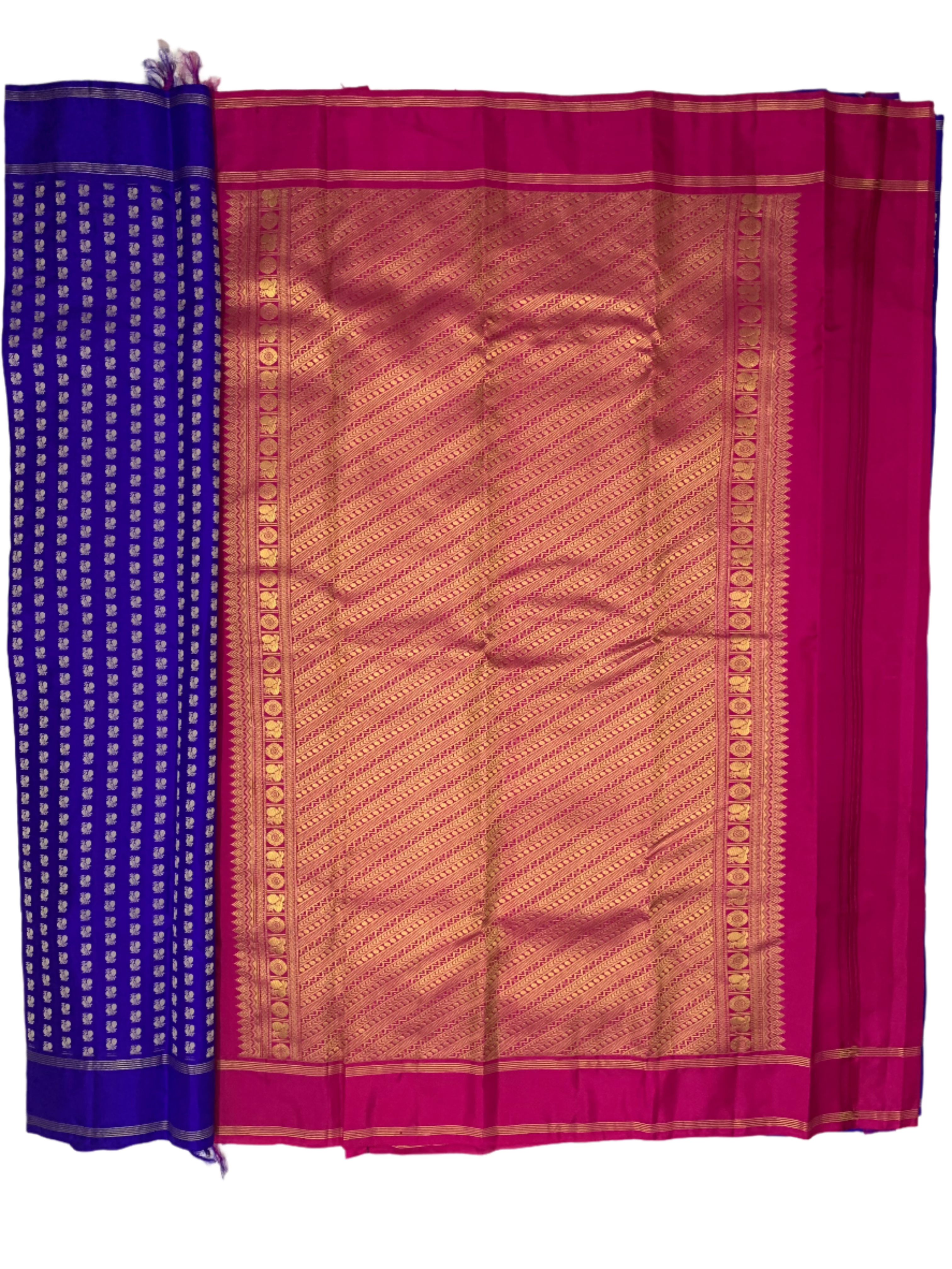 Chakra Blue and Rani Pink Handloom Gadwal Silk Saree