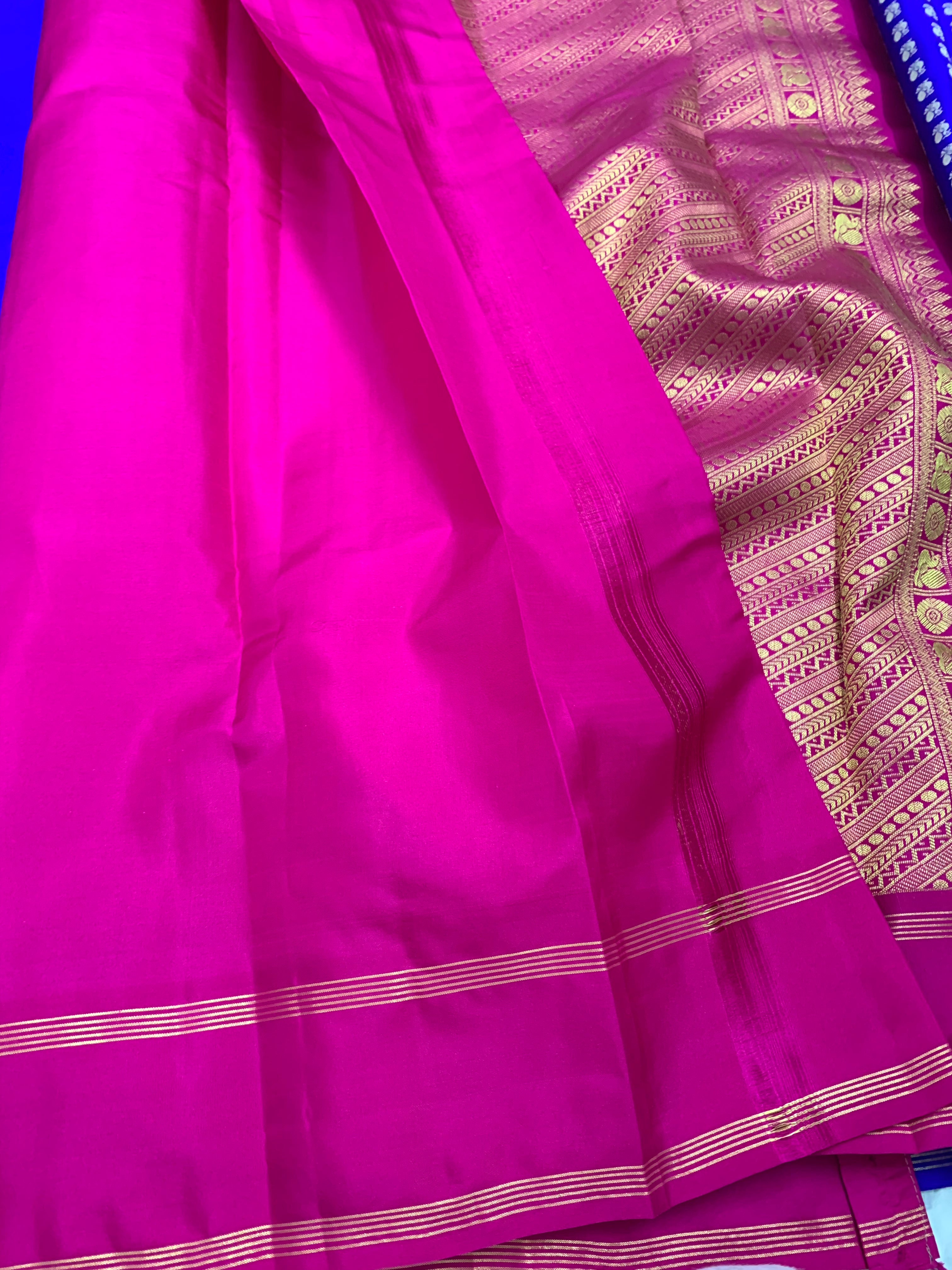 Chakra Blue and Rani Pink Handloom Gadwal Silk Saree