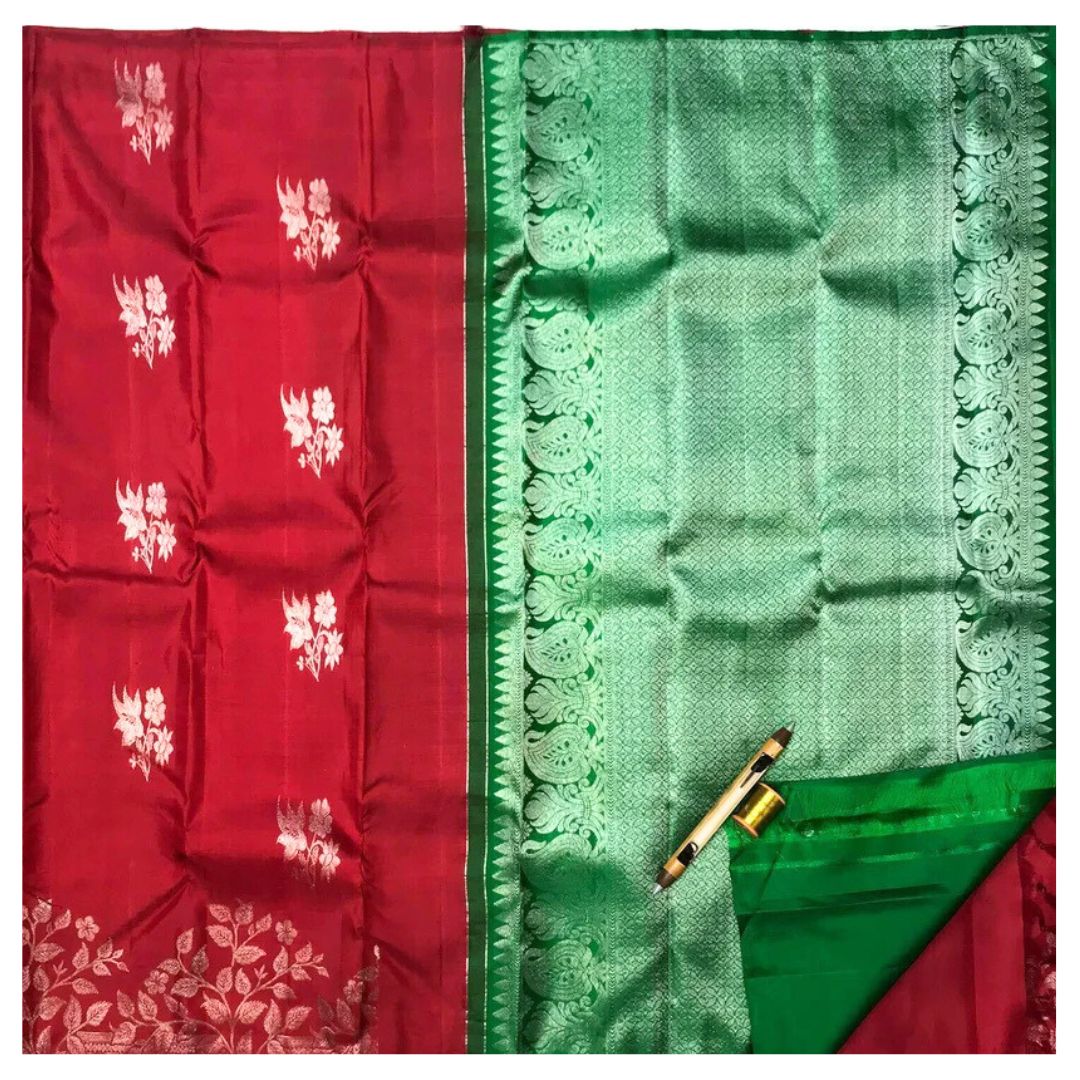 Bridal Lipstick Red Handloom Kanchipuram Silk Saree