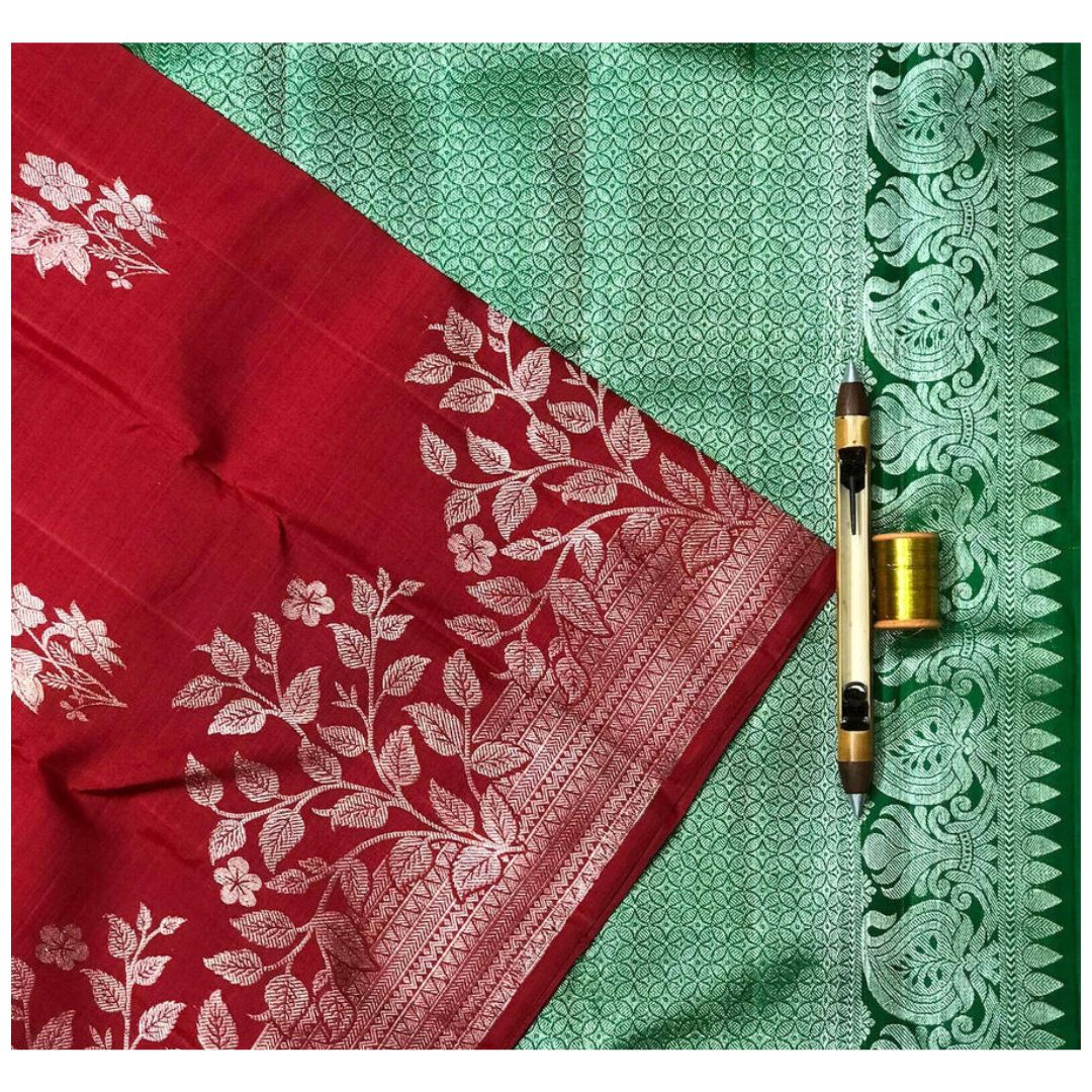 Bridal Lipstick Red Handloom Kanchipuram Silk Saree