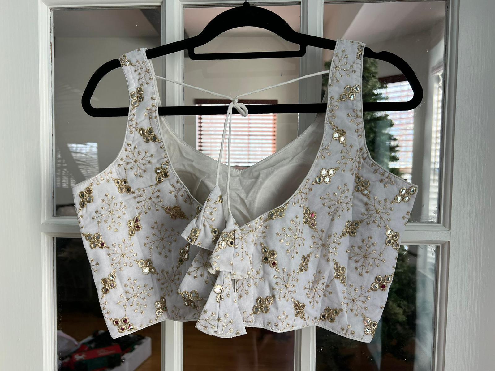Embroidered Blouse with Faux Mirror Work (Colors Available)