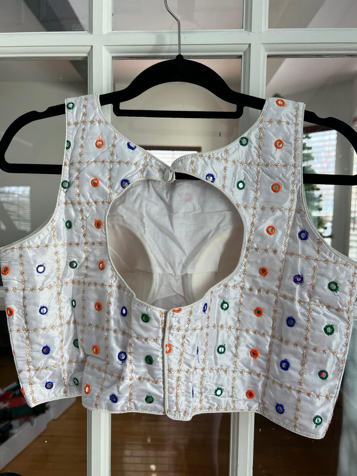 Checkered Embroidered Blouse with Faux Mirror Work (Colors Available)