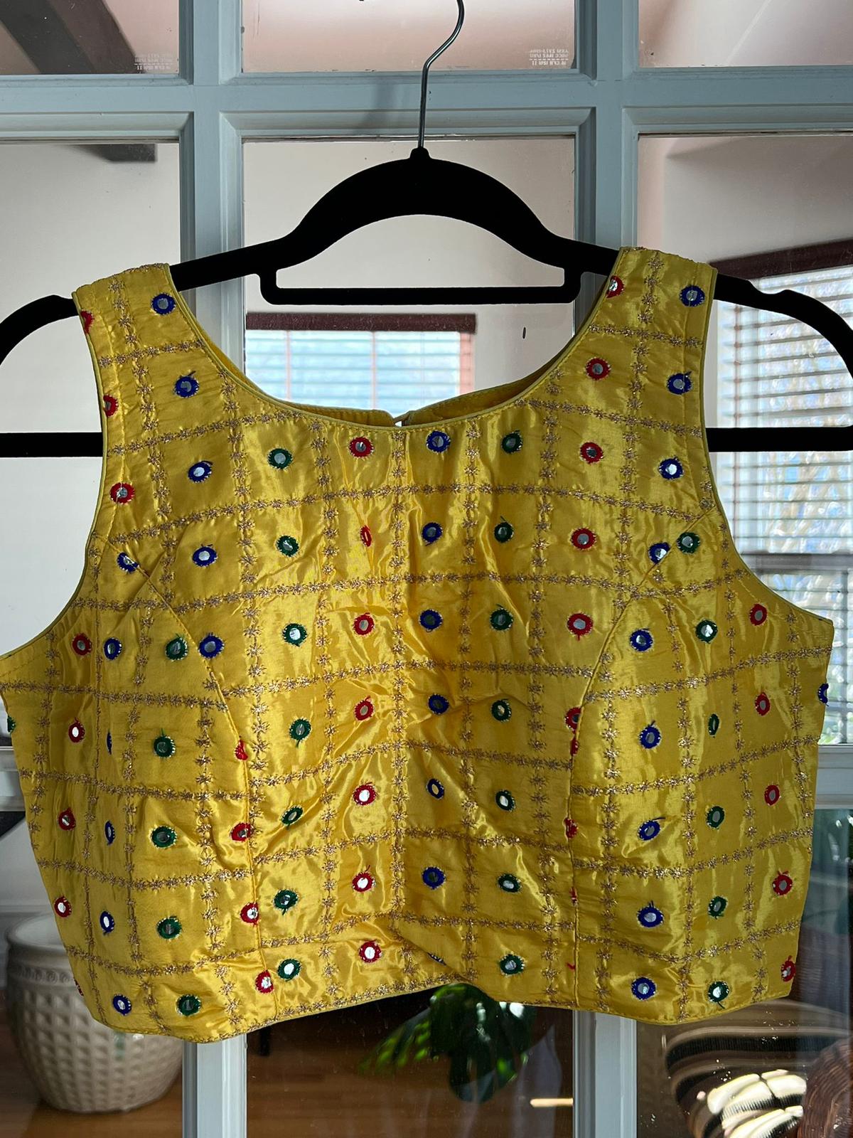 Checkered Embroidered Blouse with Faux Mirror Work (Colors Available)