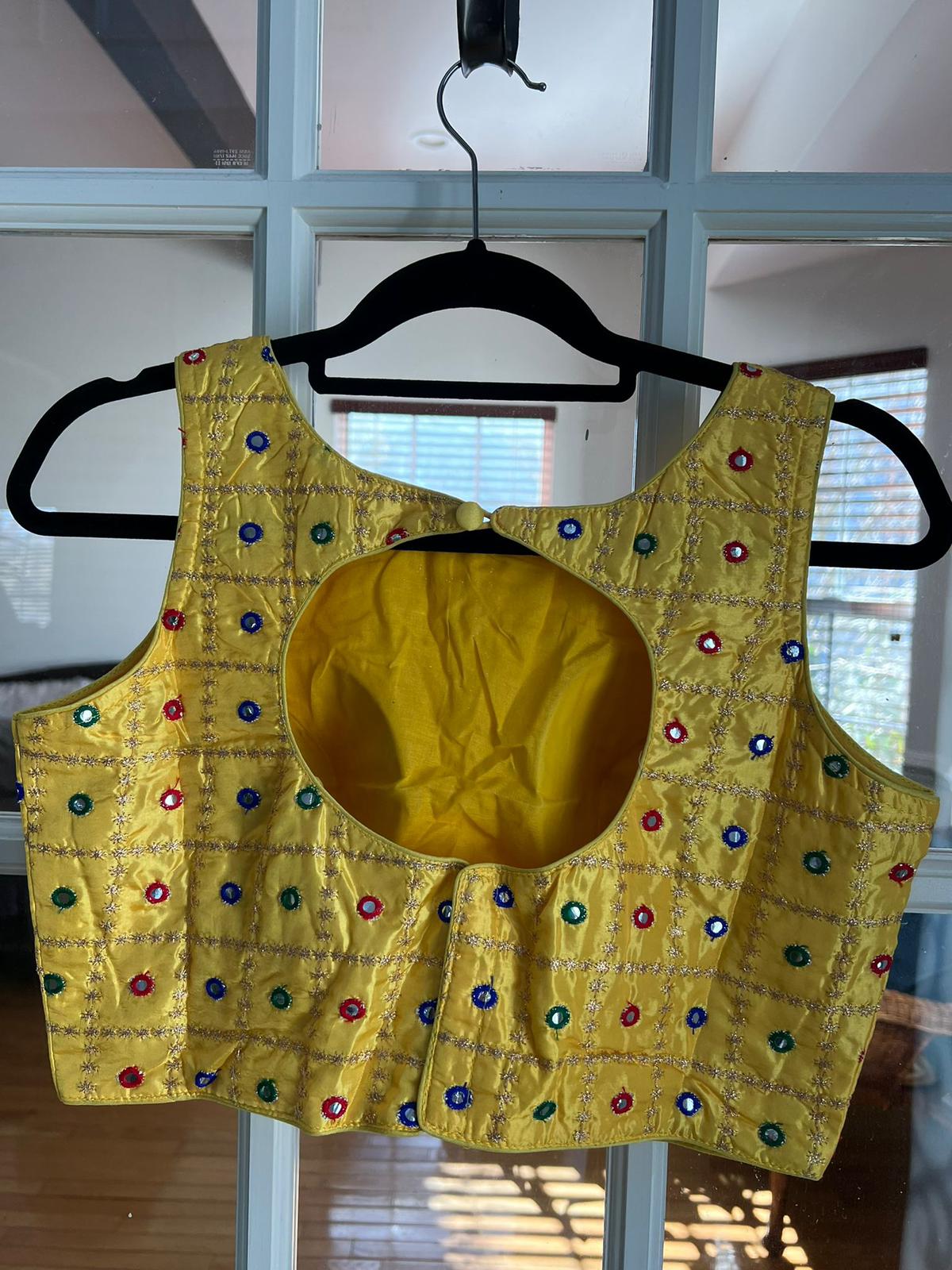 Checkered Embroidered Blouse with Faux Mirror Work (Colors Available)