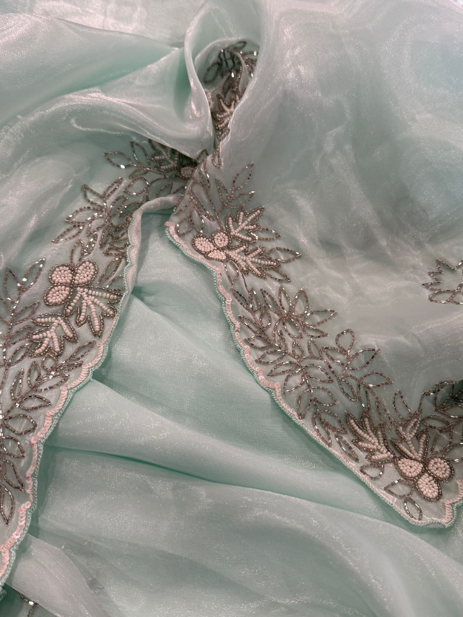 Pastel Mint Green Designer Saree