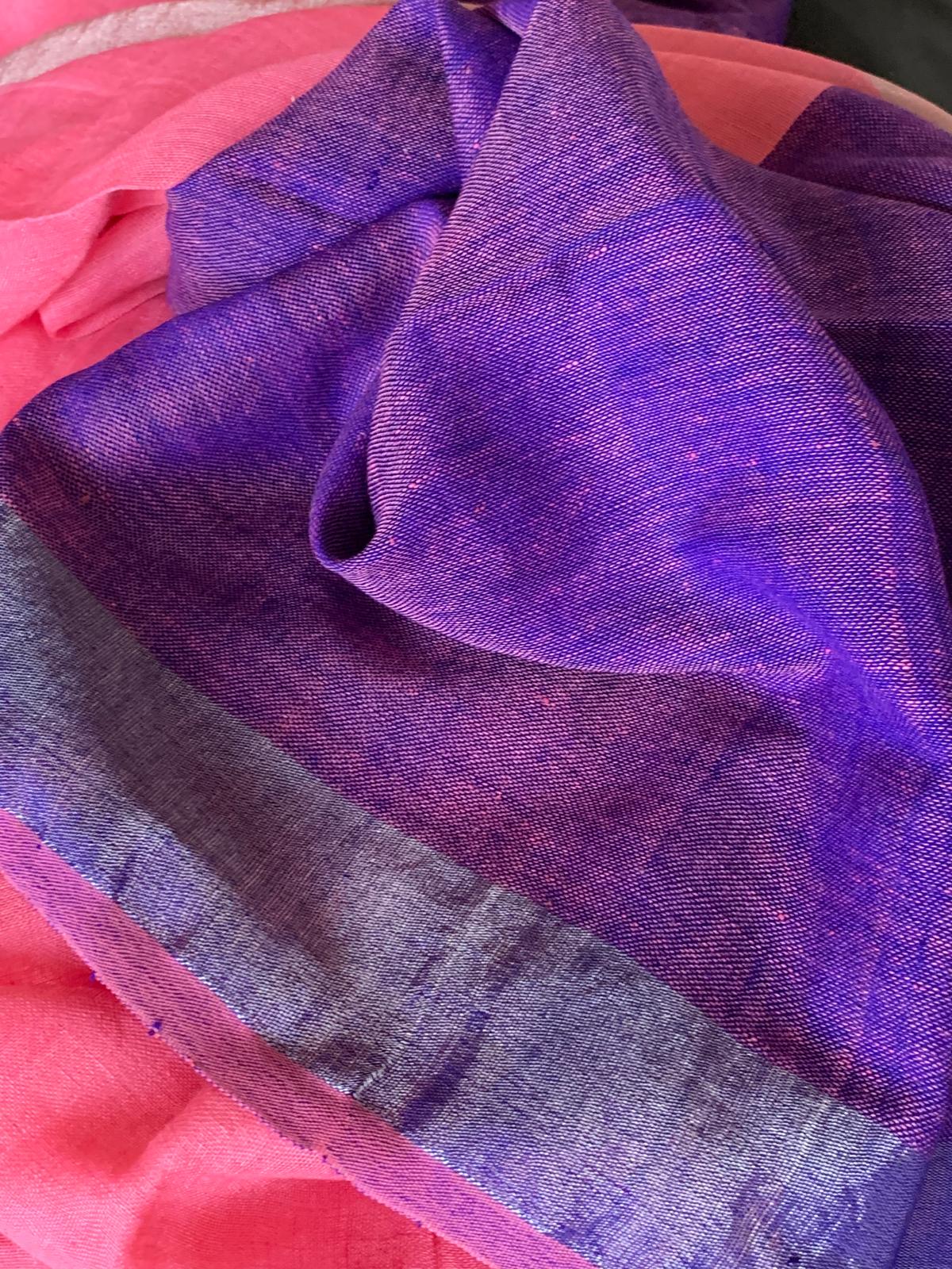 Cotton Candy Pink and Purple Linen Saree