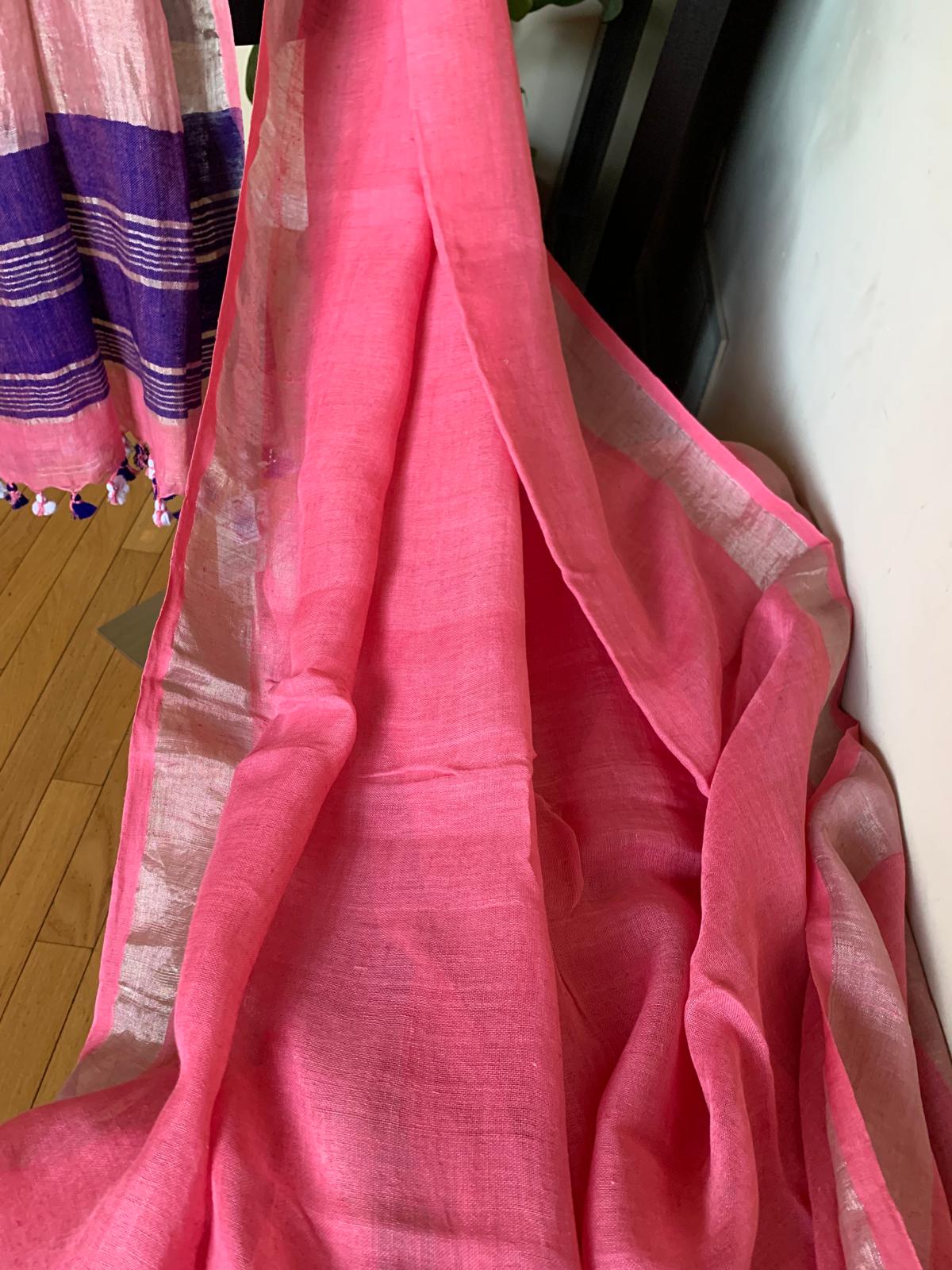 Cotton Candy Pink and Purple Linen Saree