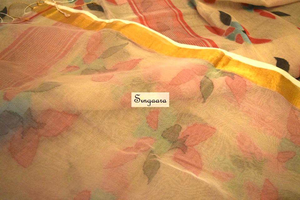 Off-White Organza Silk Saree