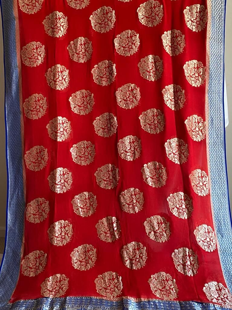 Red Banarasi Georgette Silk Saree