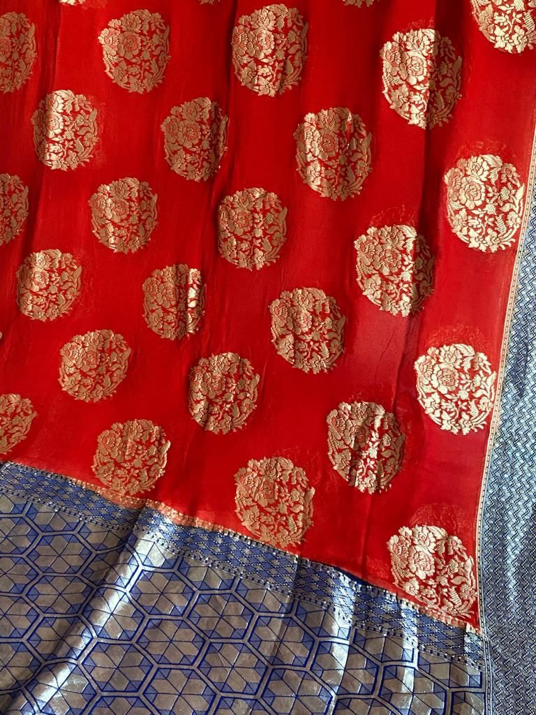 Red Banarasi Georgette Silk Saree