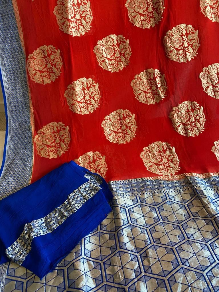 Red Banarasi Georgette Silk Saree