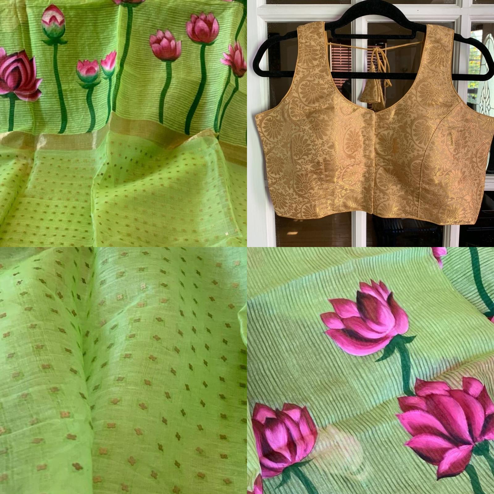 Parrot Green Linen Silk Saree