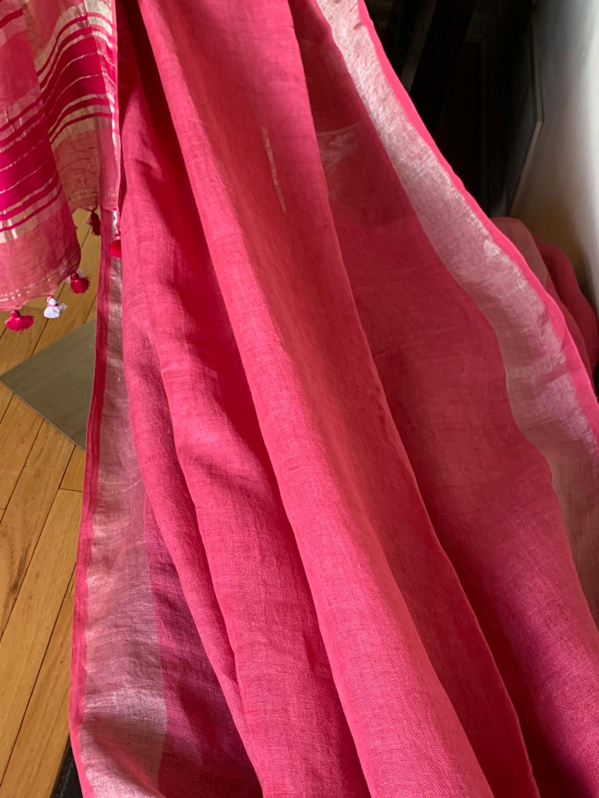 Cotton Candy Pink Linen Saree