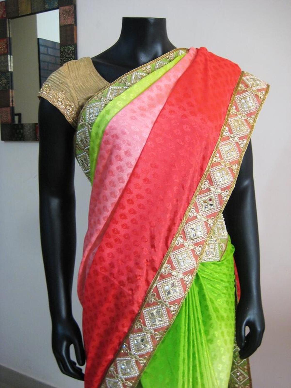 Multi-color Shaded Designer Faux Crepe Saree