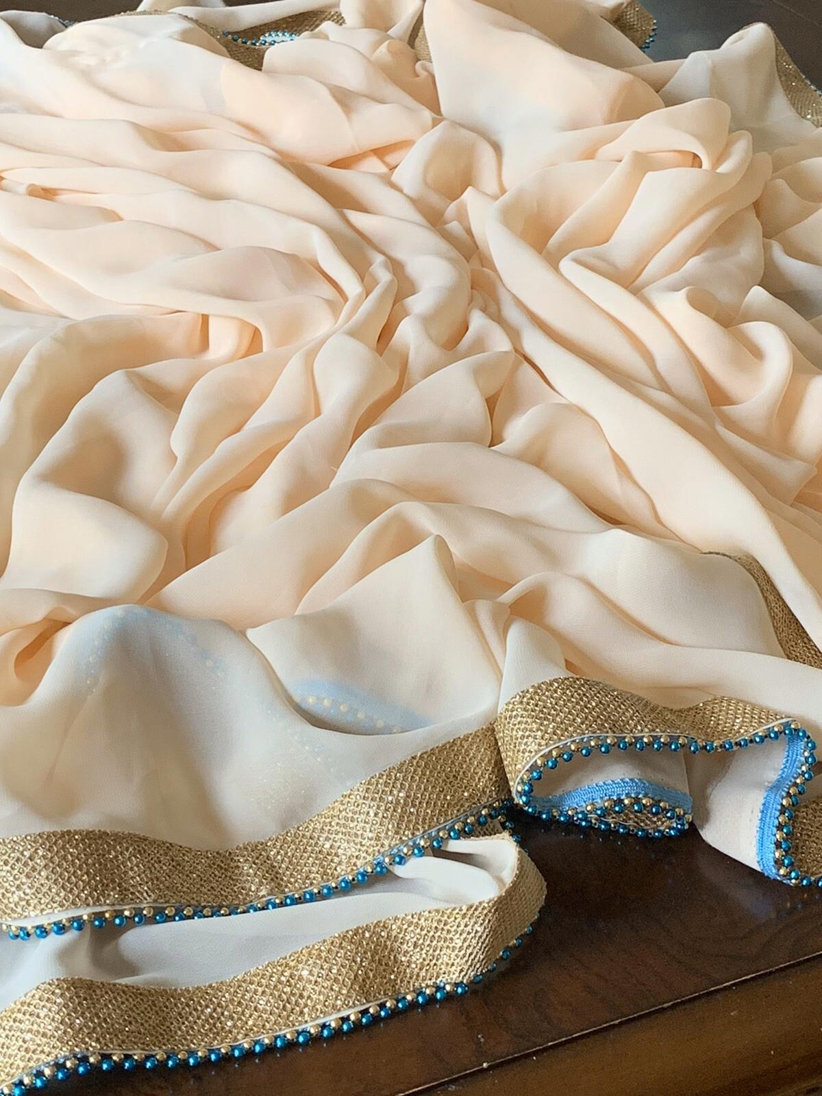 Soft Pink Pastel Designer Faux Georgette Saree