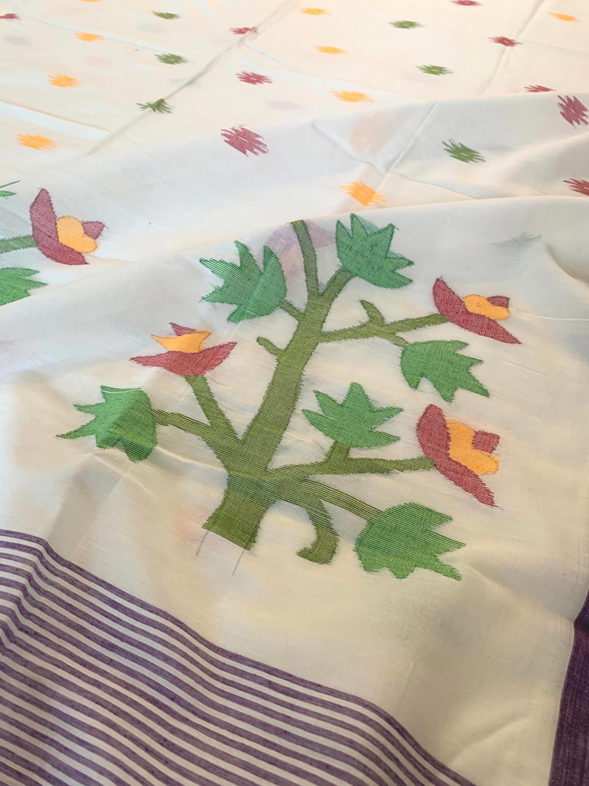 Festival Saree Cotton Khadi Jamdani Sari Casual Wear Partywear Saree