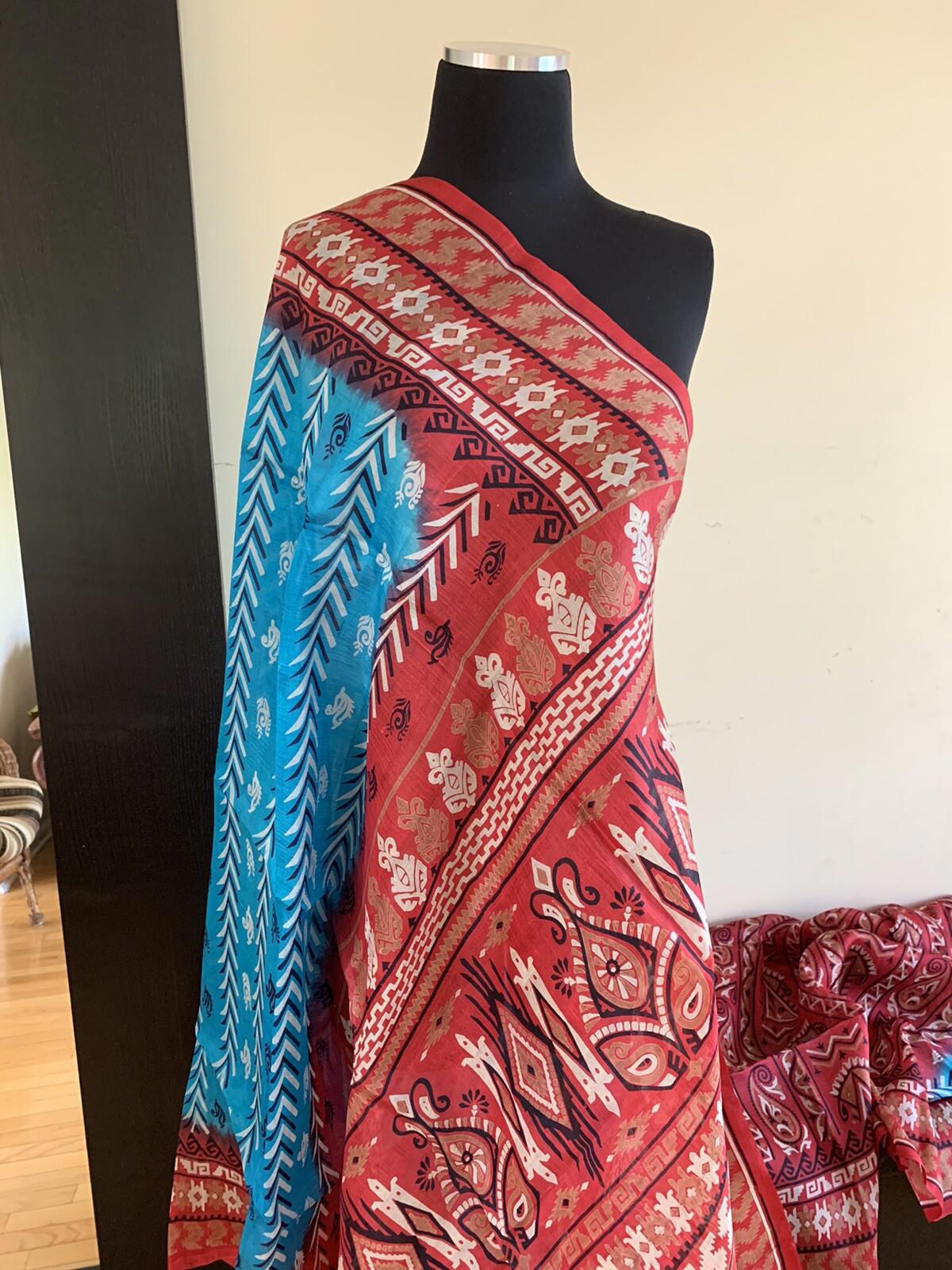 Blue Soft Silk Printed Saree Casualwear Sari