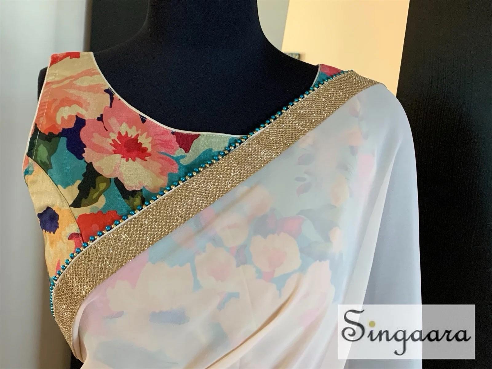 Soft Pink Pastel Designer Faux Georgette Saree