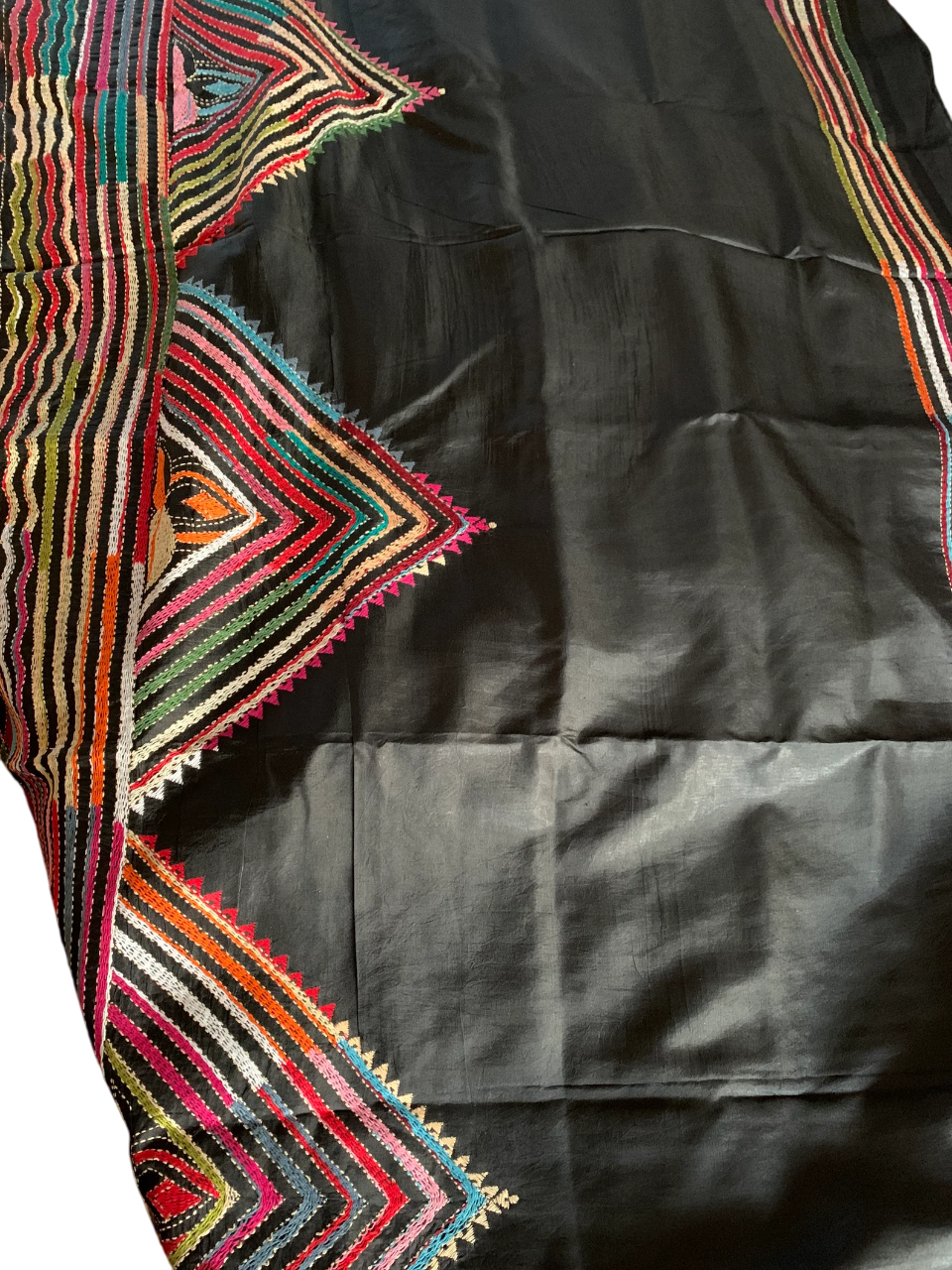 Black Kantha Hand Embroidery Silk Saree
