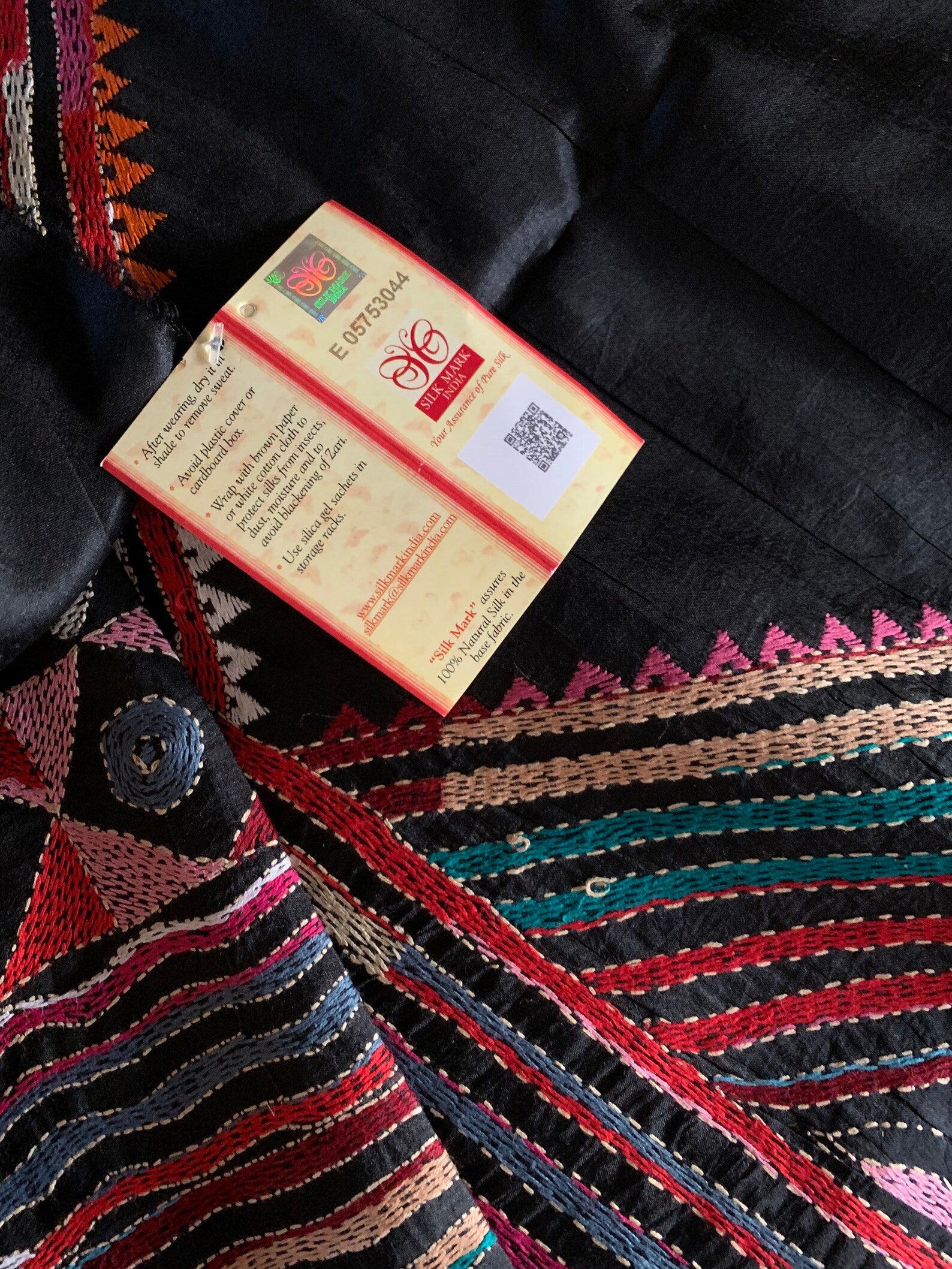 Black Kantha Hand Embroidery Silk Saree