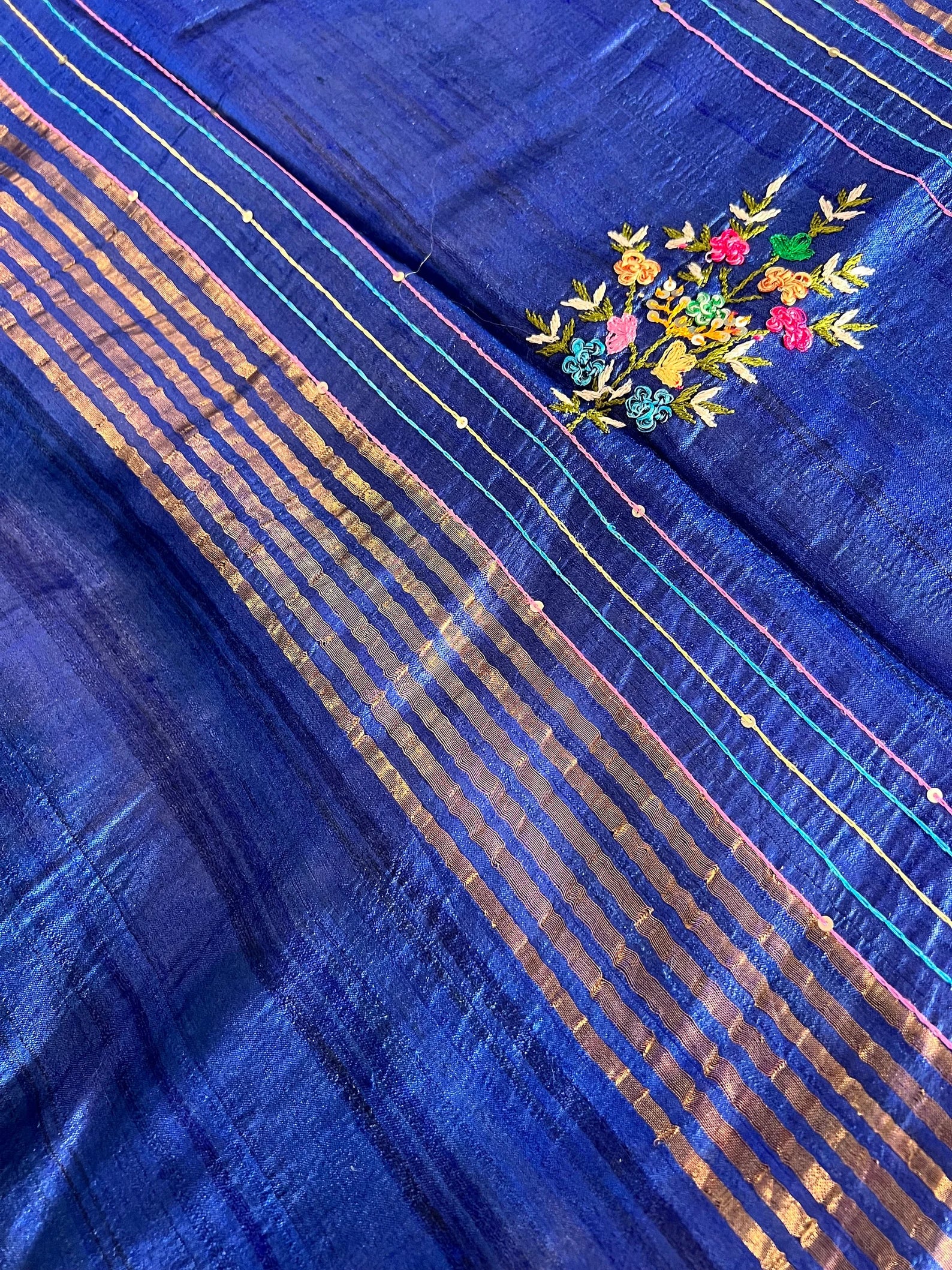 Indigo Blue Tussar Silk Saree
