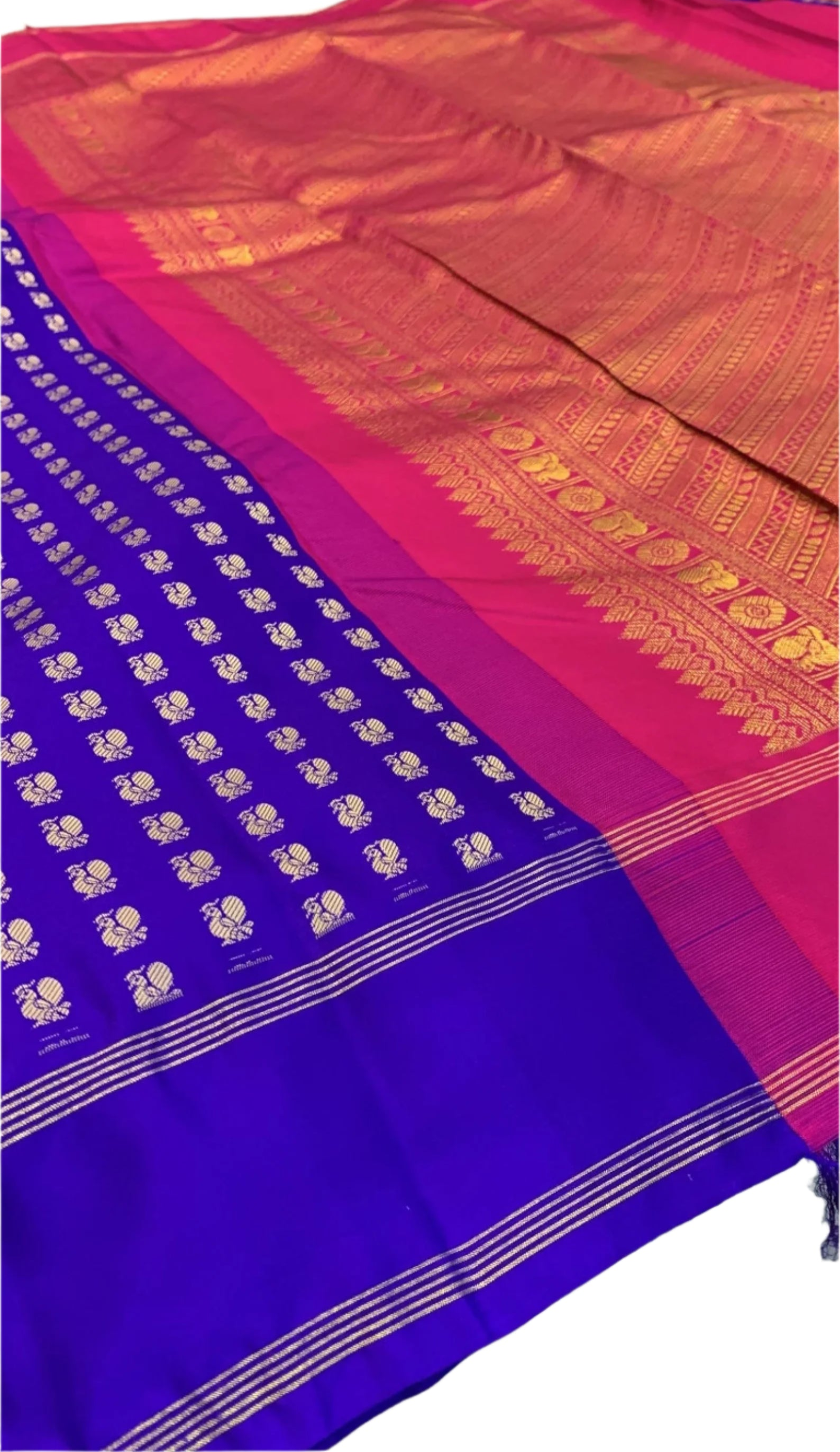 Chakra Blue and Rani Pink Handloom Gadwal Silk Saree
