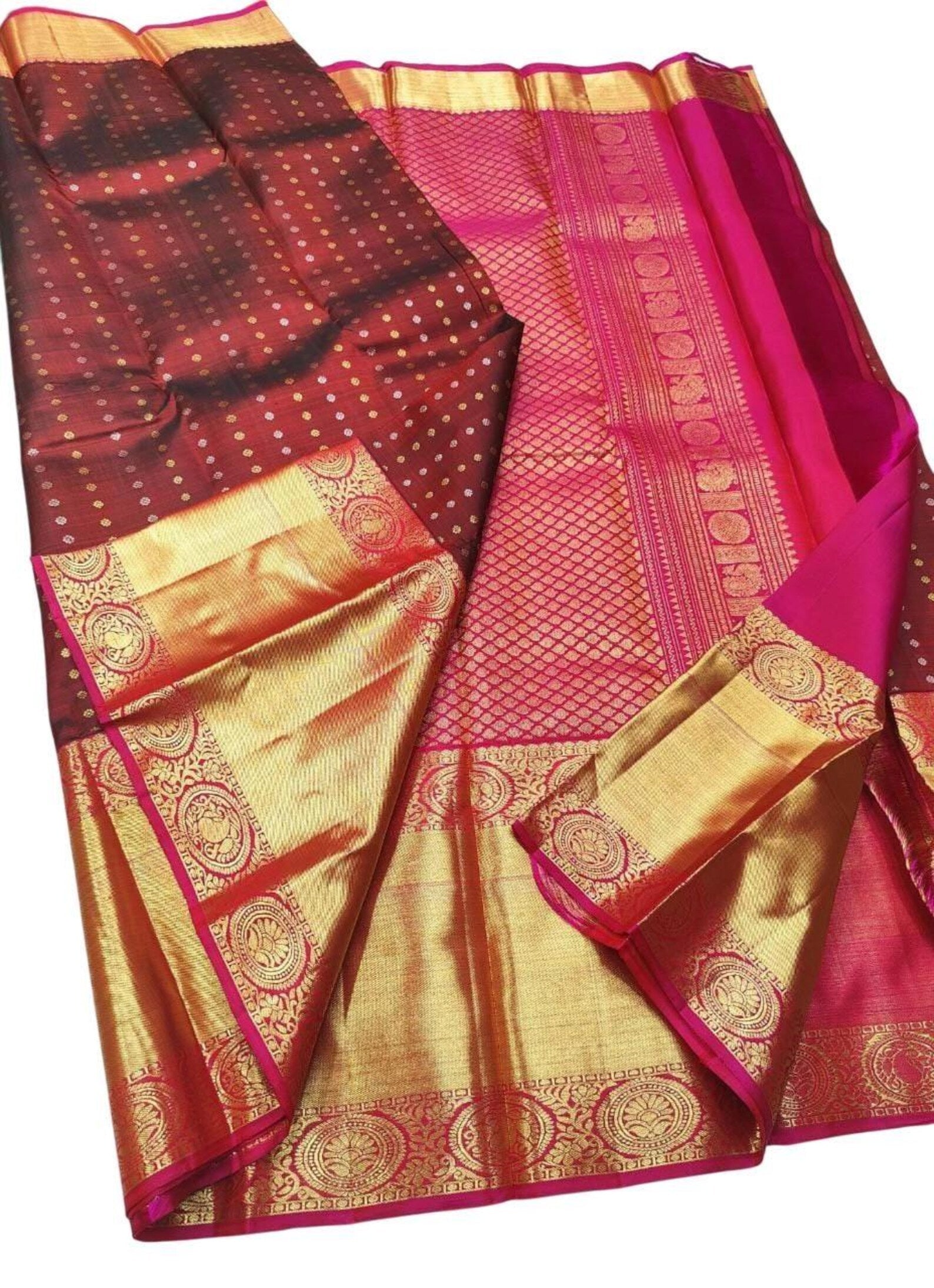 Bridal Brown and Pink Kanchipuram Silk Saree