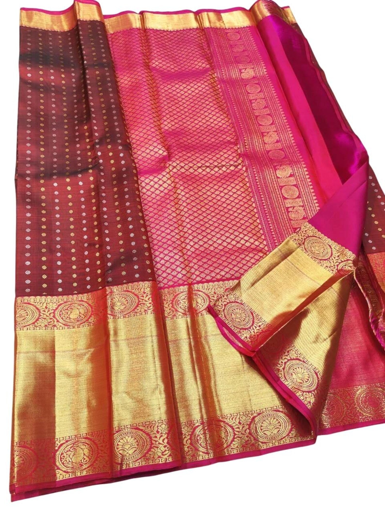 Bridal Brown and Pink Kanchipuram Silk Saree