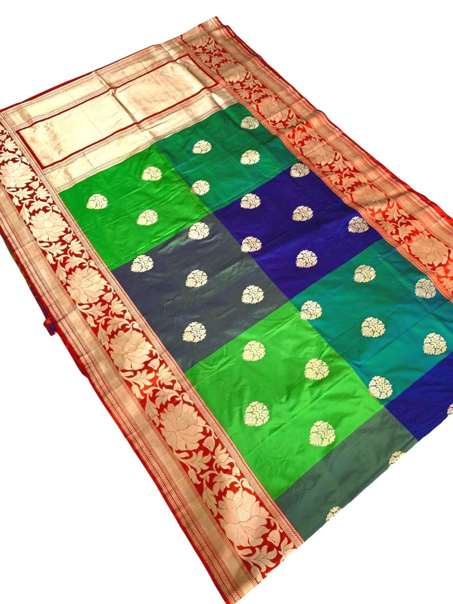 Multicolor Checkered Banarasi Silk Saree