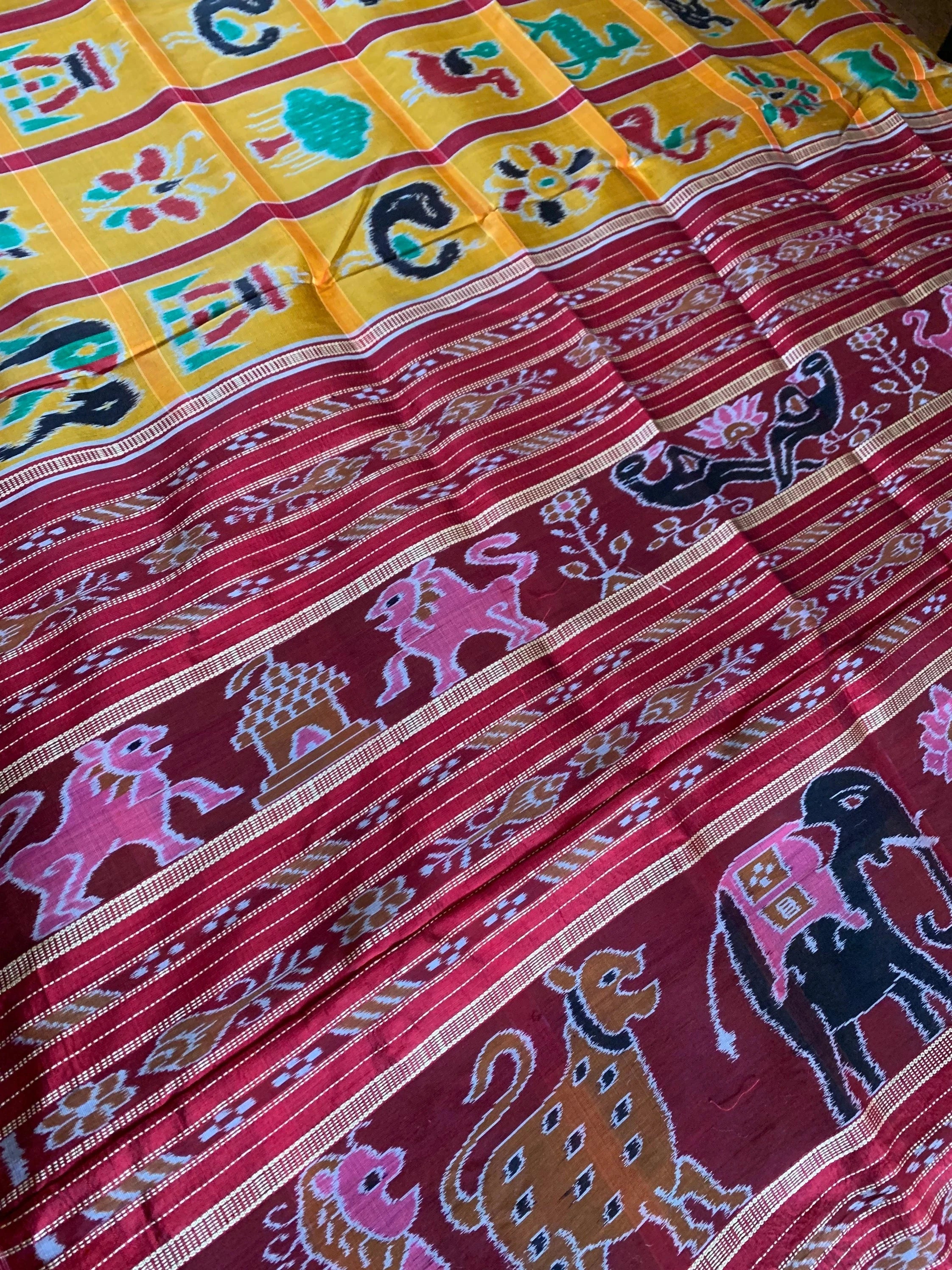 Turmeric Yellow Odisha Nabakothi Khandua Pata Ikat Silk Saree