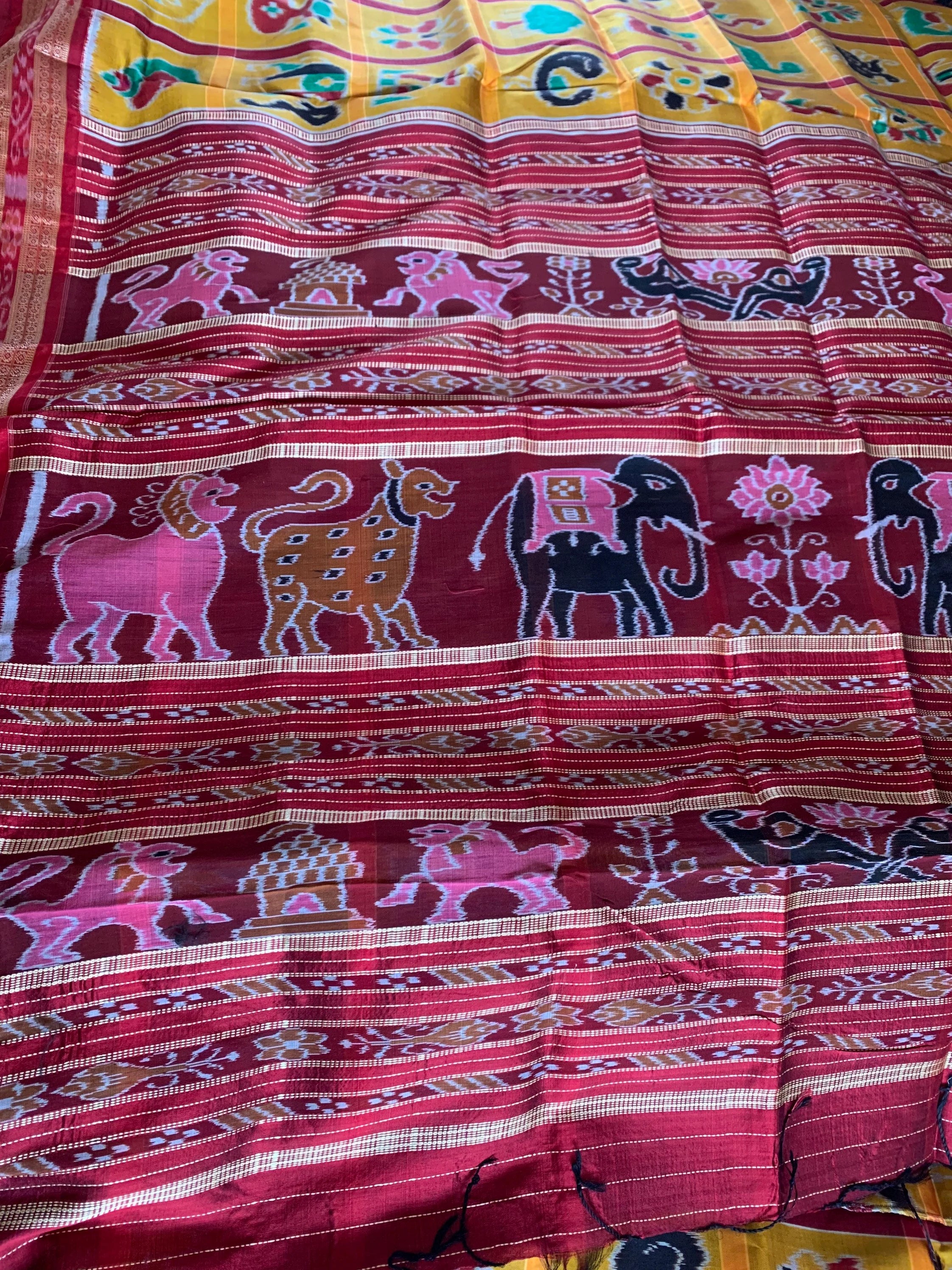 Turmeric Yellow Odisha Nabakothi Khandua Pata Ikat Silk Saree