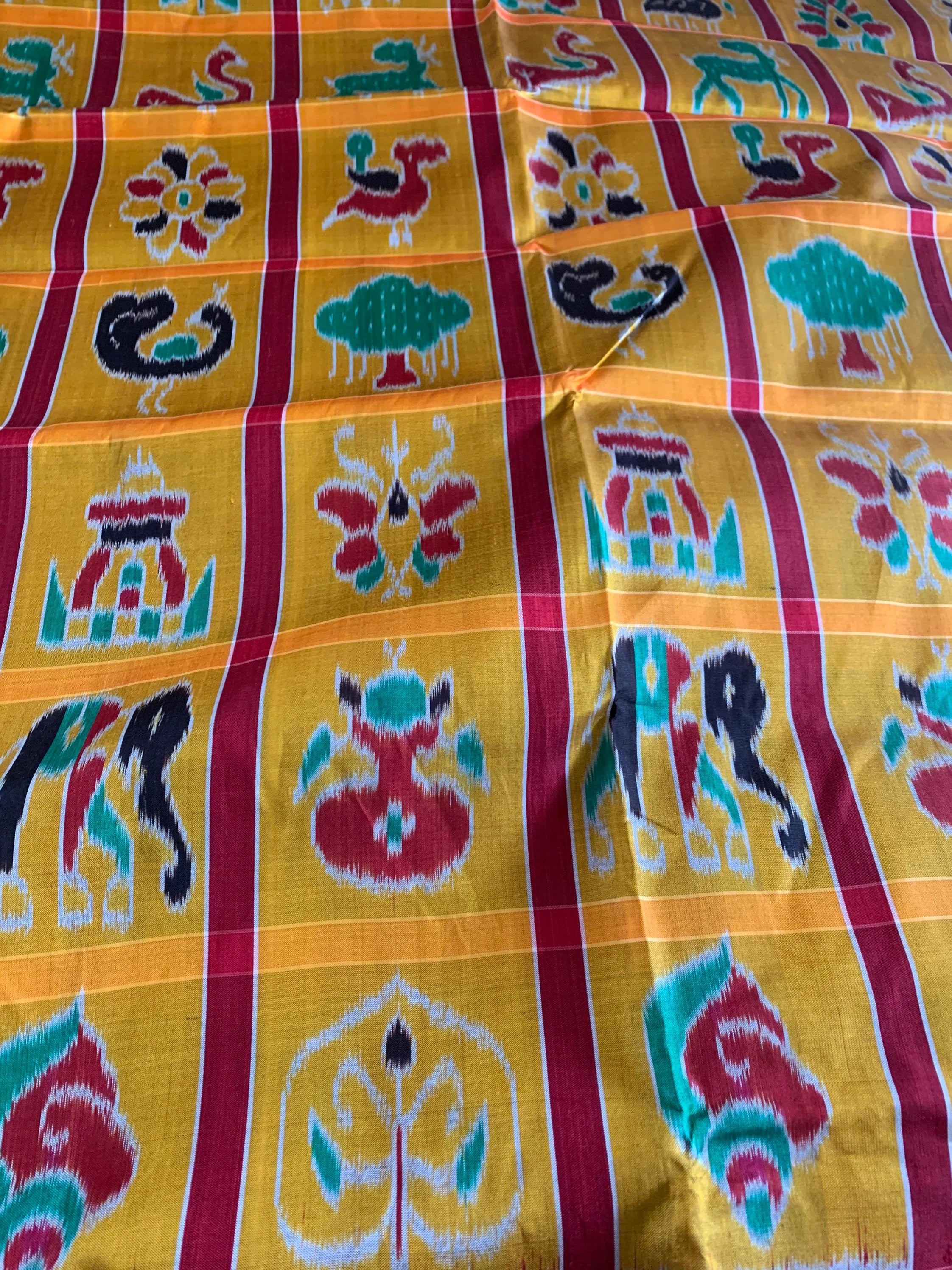 Turmeric Yellow Odisha Nabakothi Khandua Pata Ikat Silk Saree