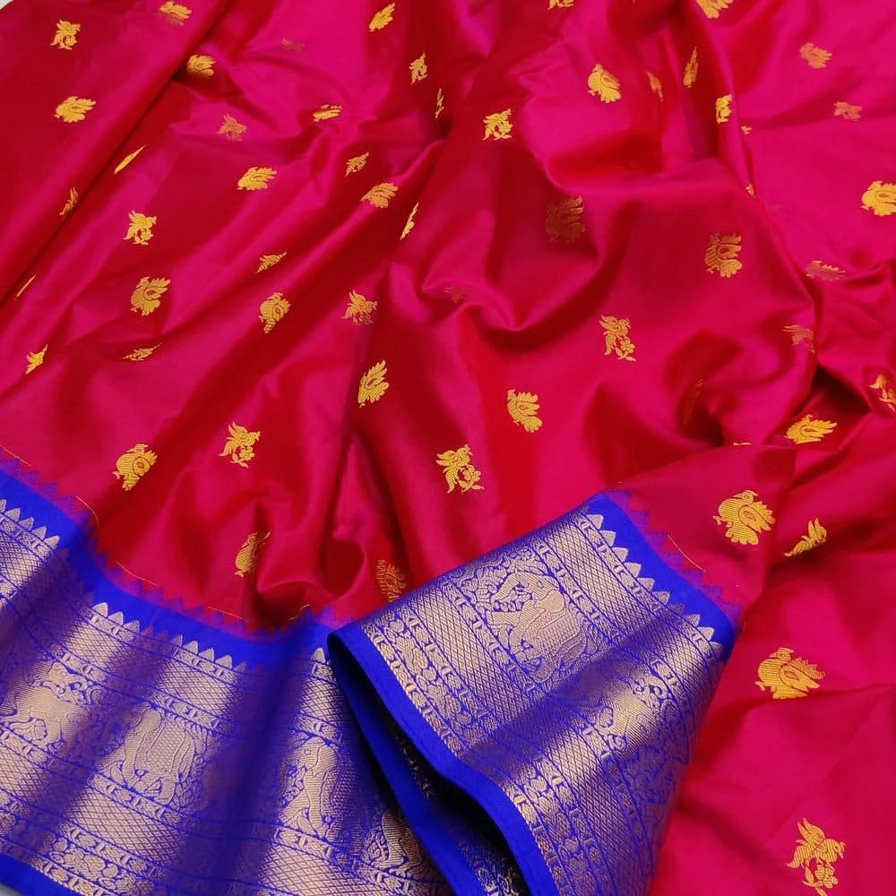Lovely Pink Gadwal Handloom Silk Saree