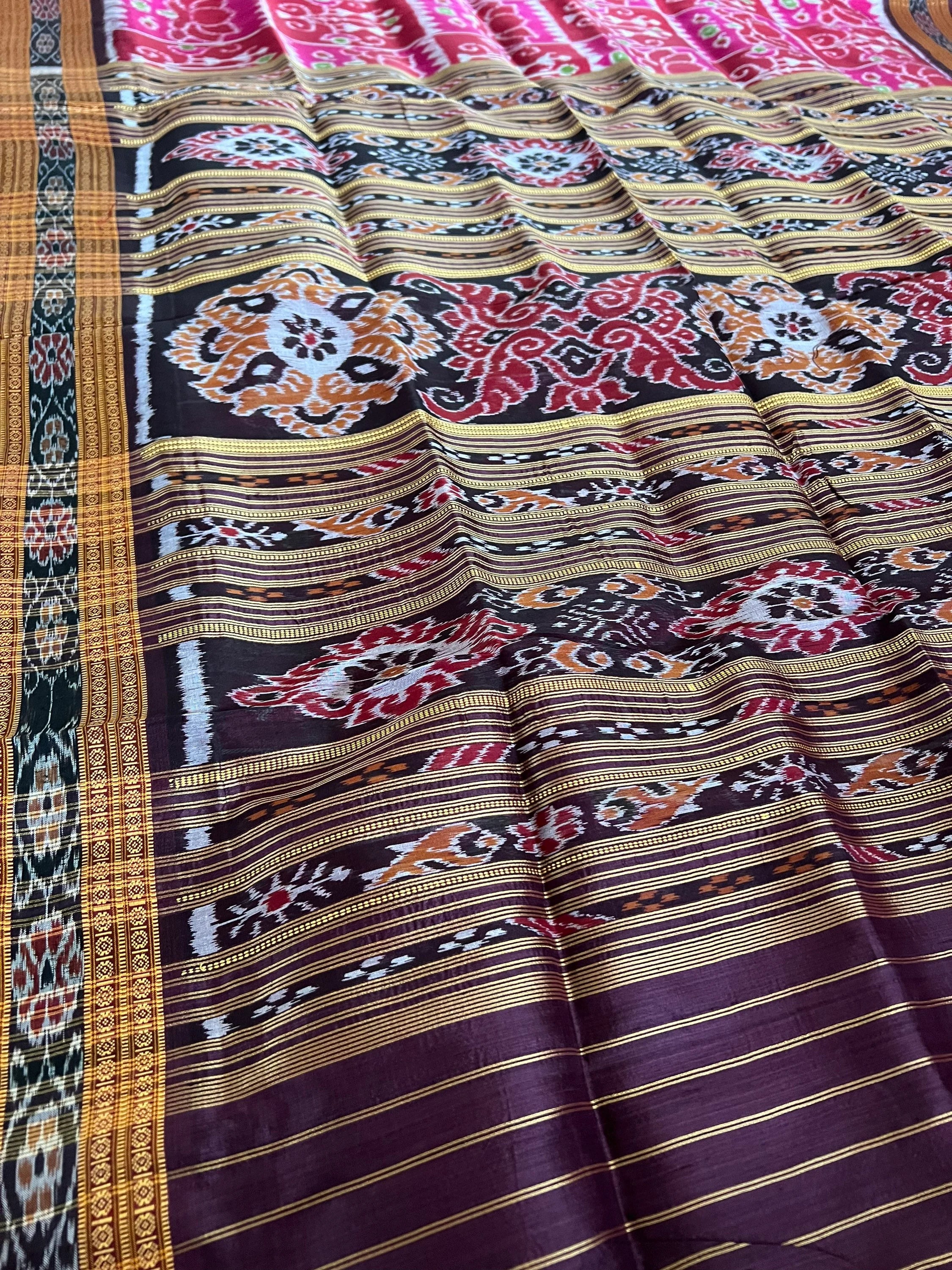 Deep Magenta Pink Odisha Khandua Ikat Silk Saree