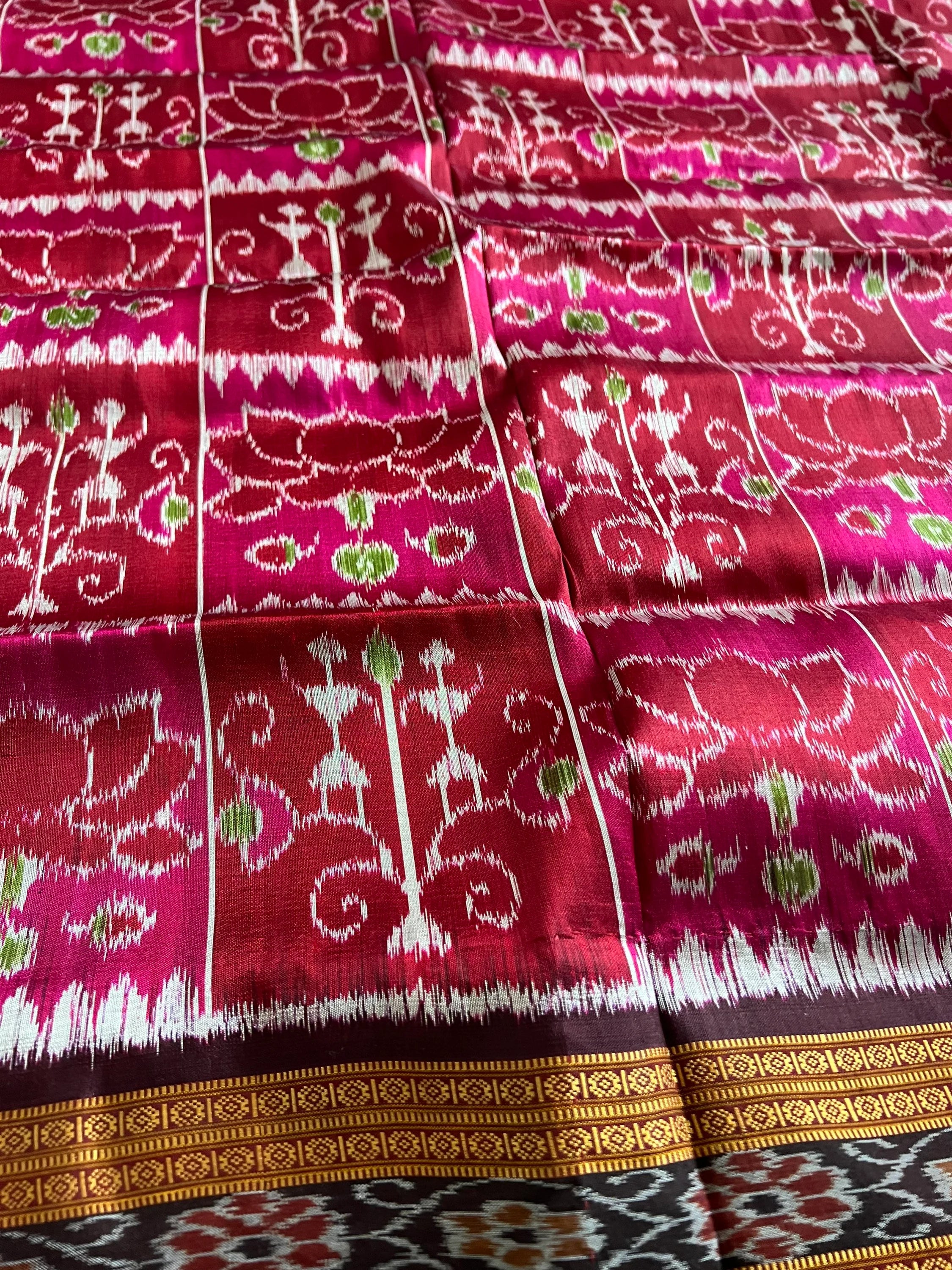 Deep Magenta Pink Odisha Khandua Ikat Silk Saree