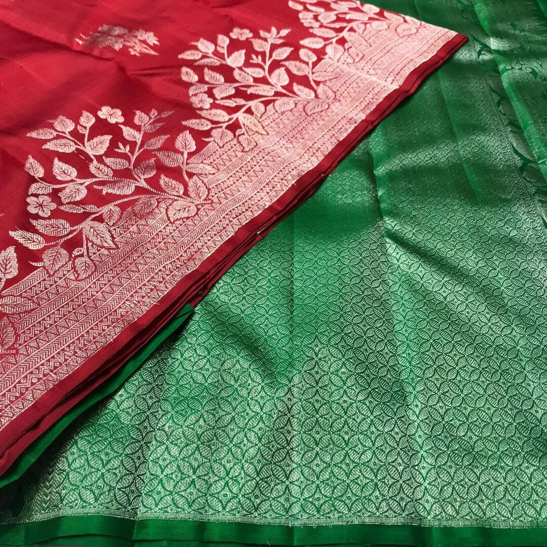 Bridal Lipstick Red Handloom Kanchipuram Silk Saree