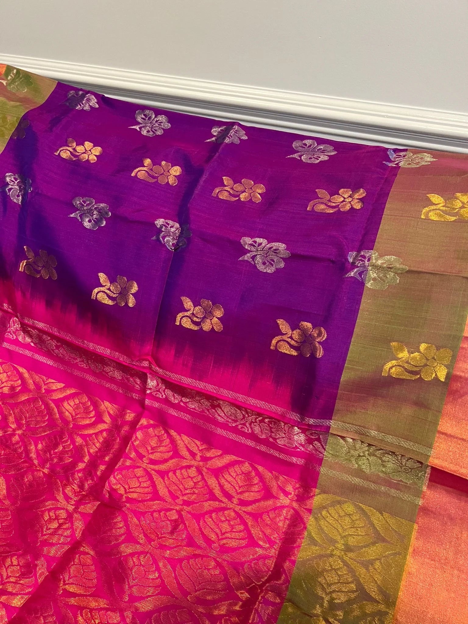 Purple Double Border Uppada Silk Saree