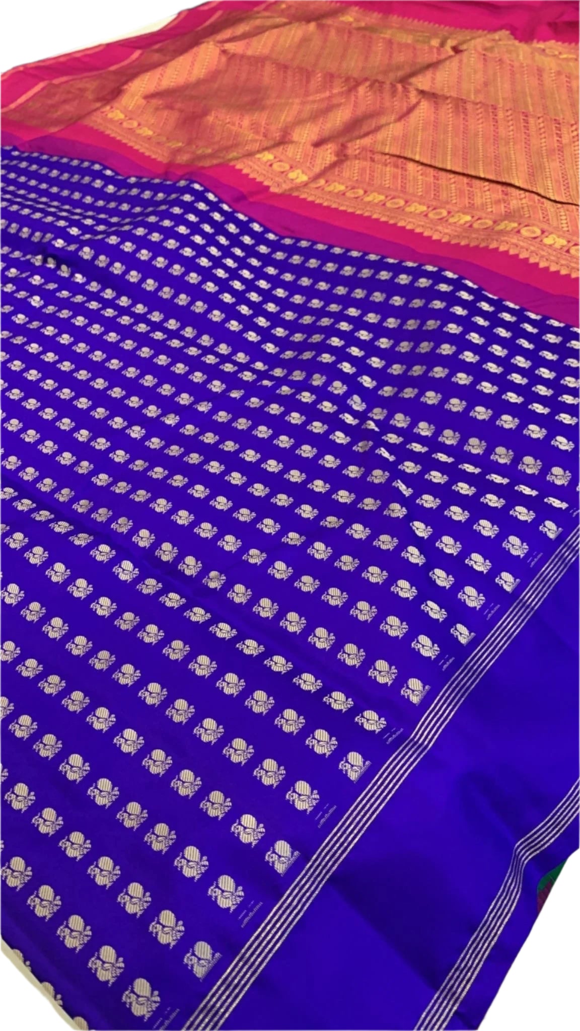 Chakra Blue and Rani Pink Handloom Gadwal Silk Saree